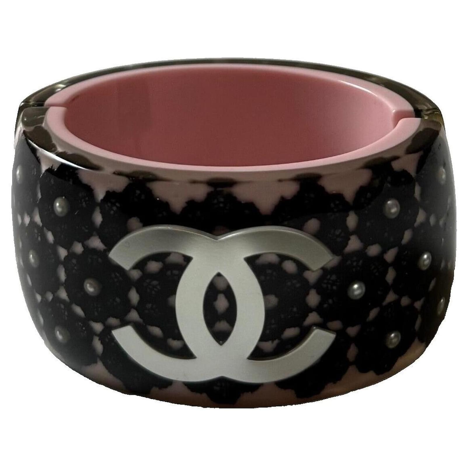 Chanel Lace Flowers Cuff Bracelet, rare! Black Pink White