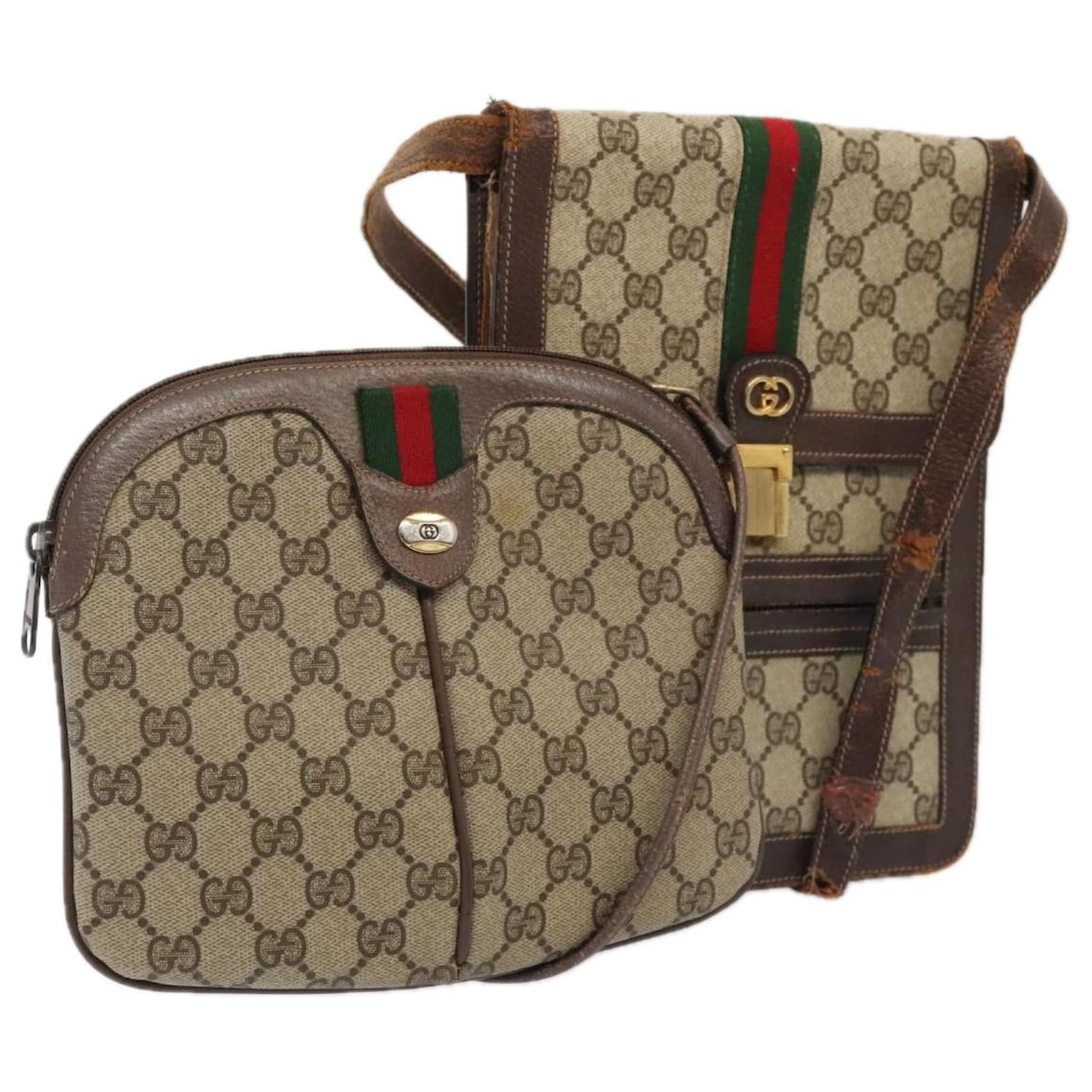 GUCCI GG Supreme Web Sherry Line Shoulder Bag 2Set Beige Red Green  