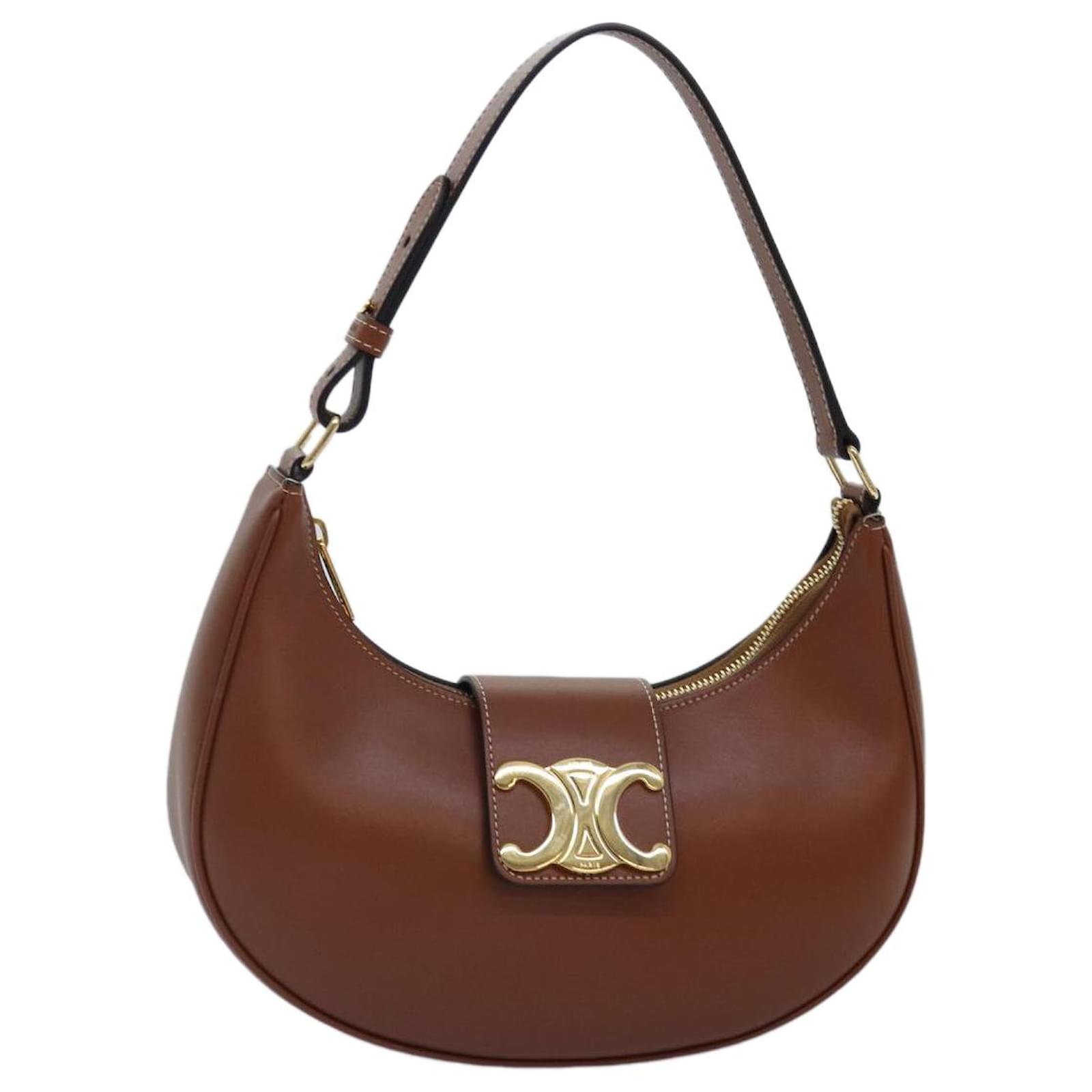 Céline CELINE Triomphe Hand Bag Leather Brown Gold Auth yk14850S