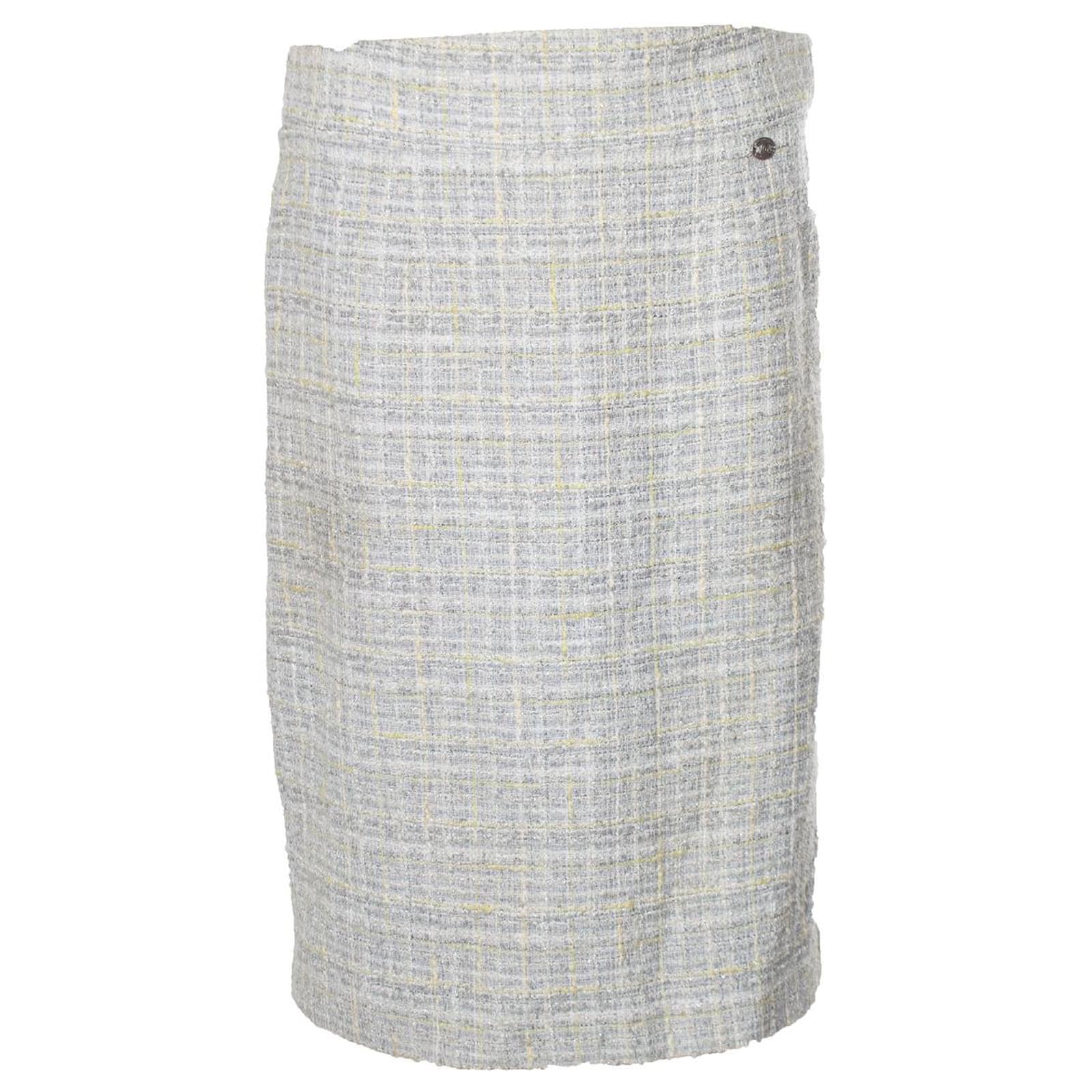 CHANEL tweed COCO Mark Bowtie Zip-up Jacket Skirt setup Piping Bottleneck P61190 Beige gold 36