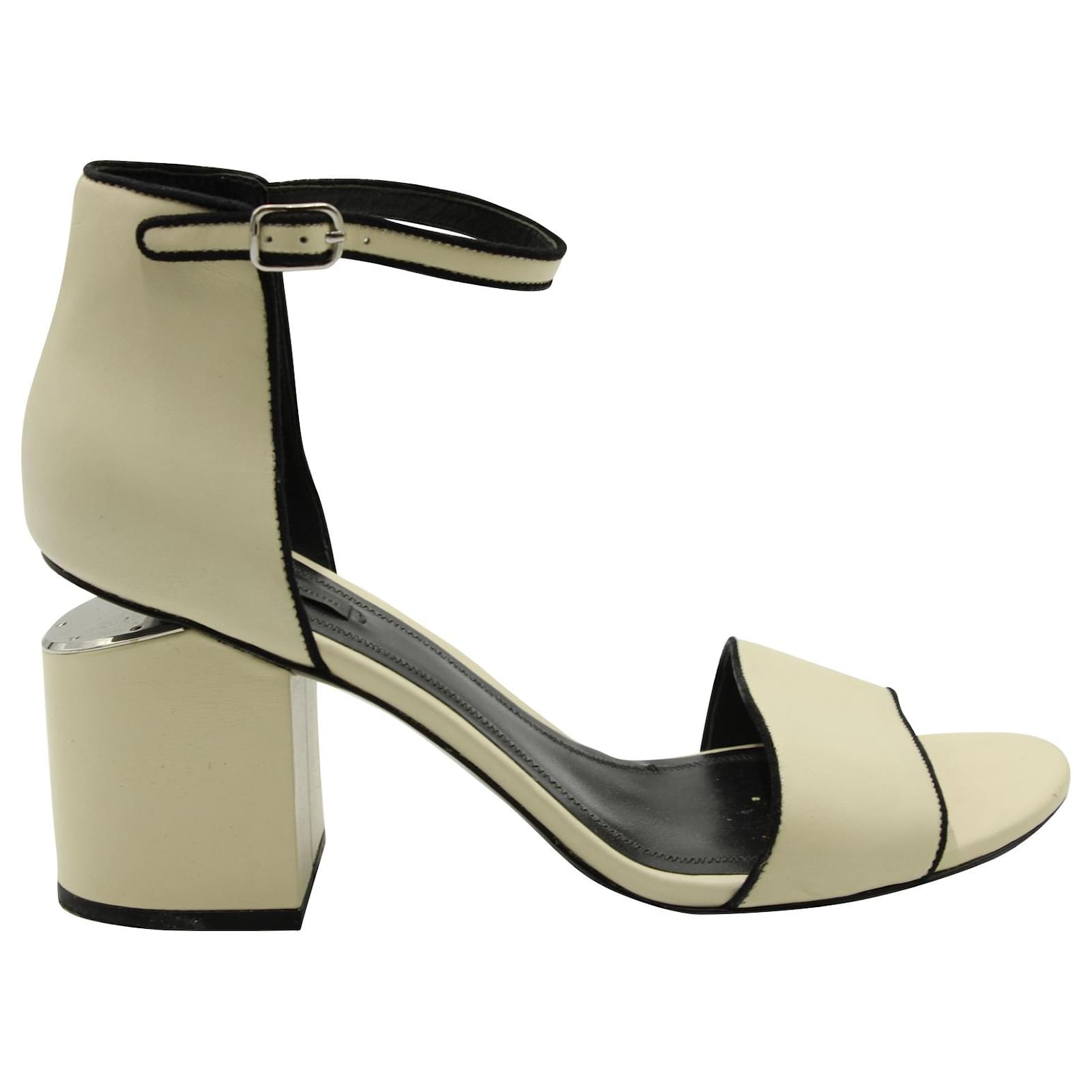 Autre Marque Alexander Wang Abbey Block Heel Sandals in Ivory Leather White Cream ref.1641552 Joli Closet