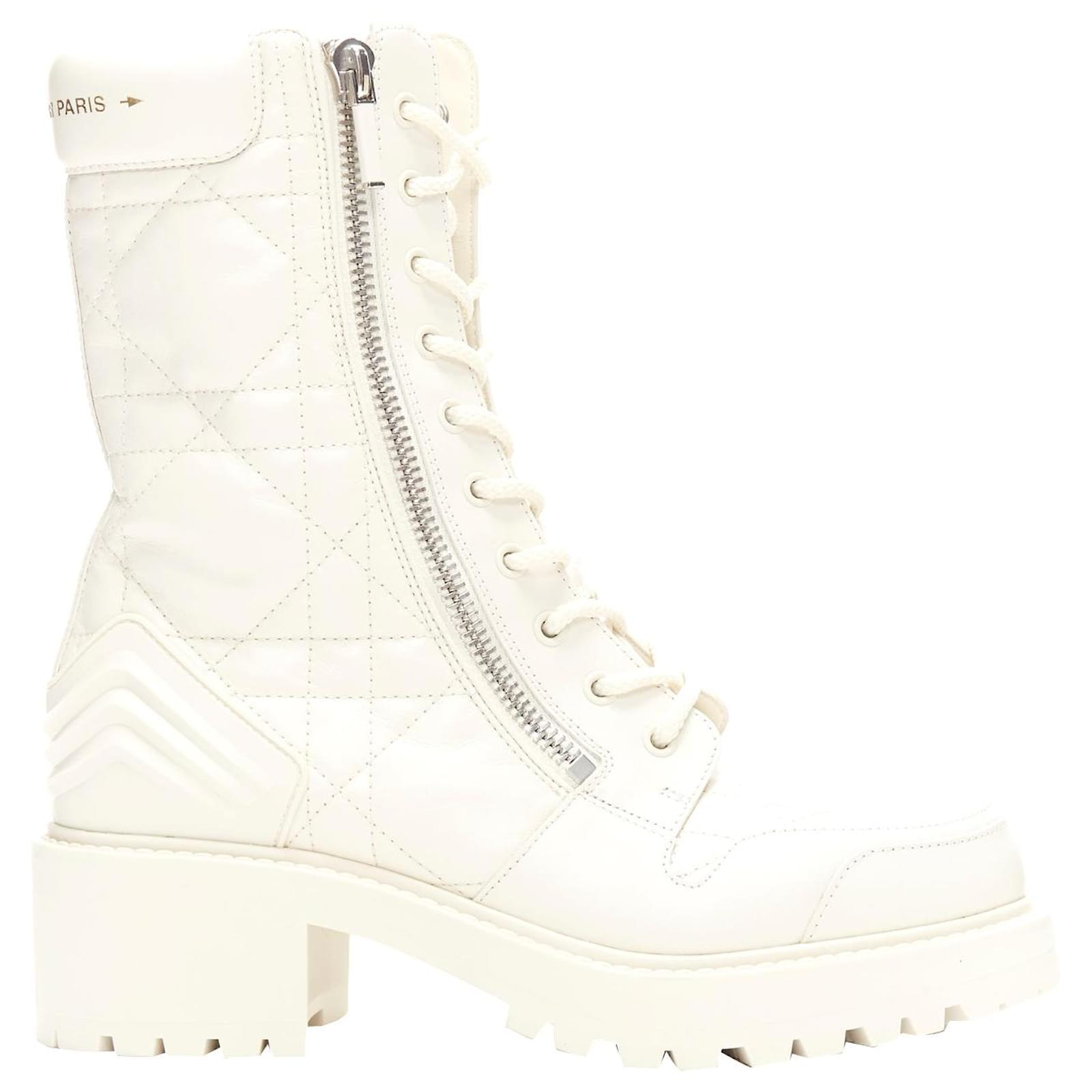 Christian Dior 2023 D-Leader White Cannage Quilted Leather Ankle