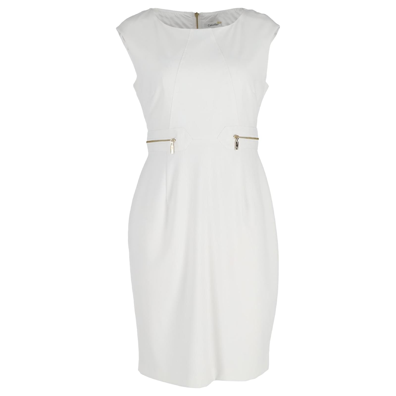 Calvin Klein Sleeveless Sheath Dress in White Polyester (Sold) - Joli Closet