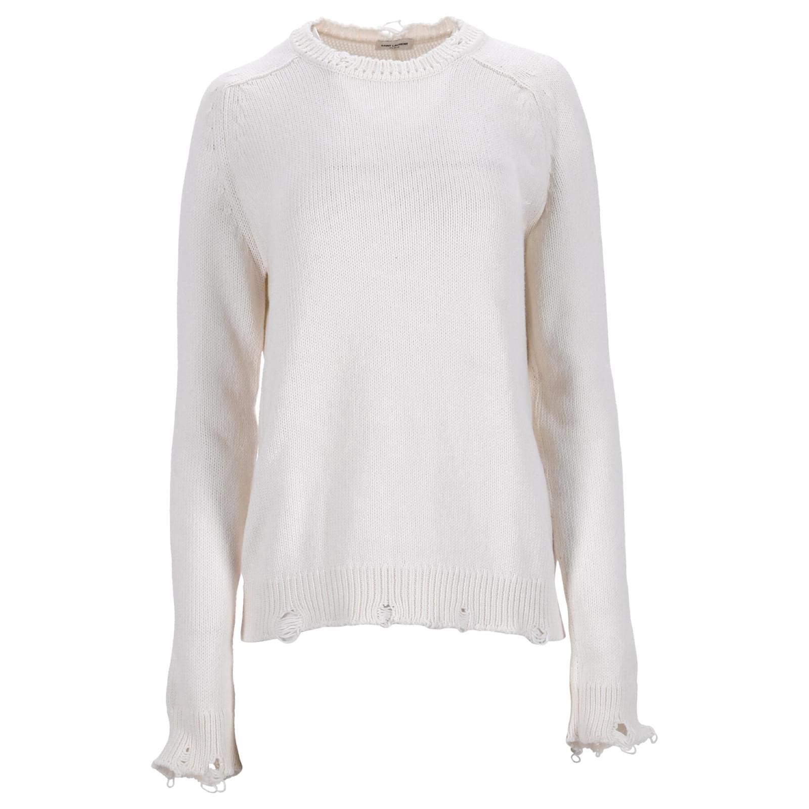 Maglione in cotone bianco strappato Saint Laurent Crudo ref