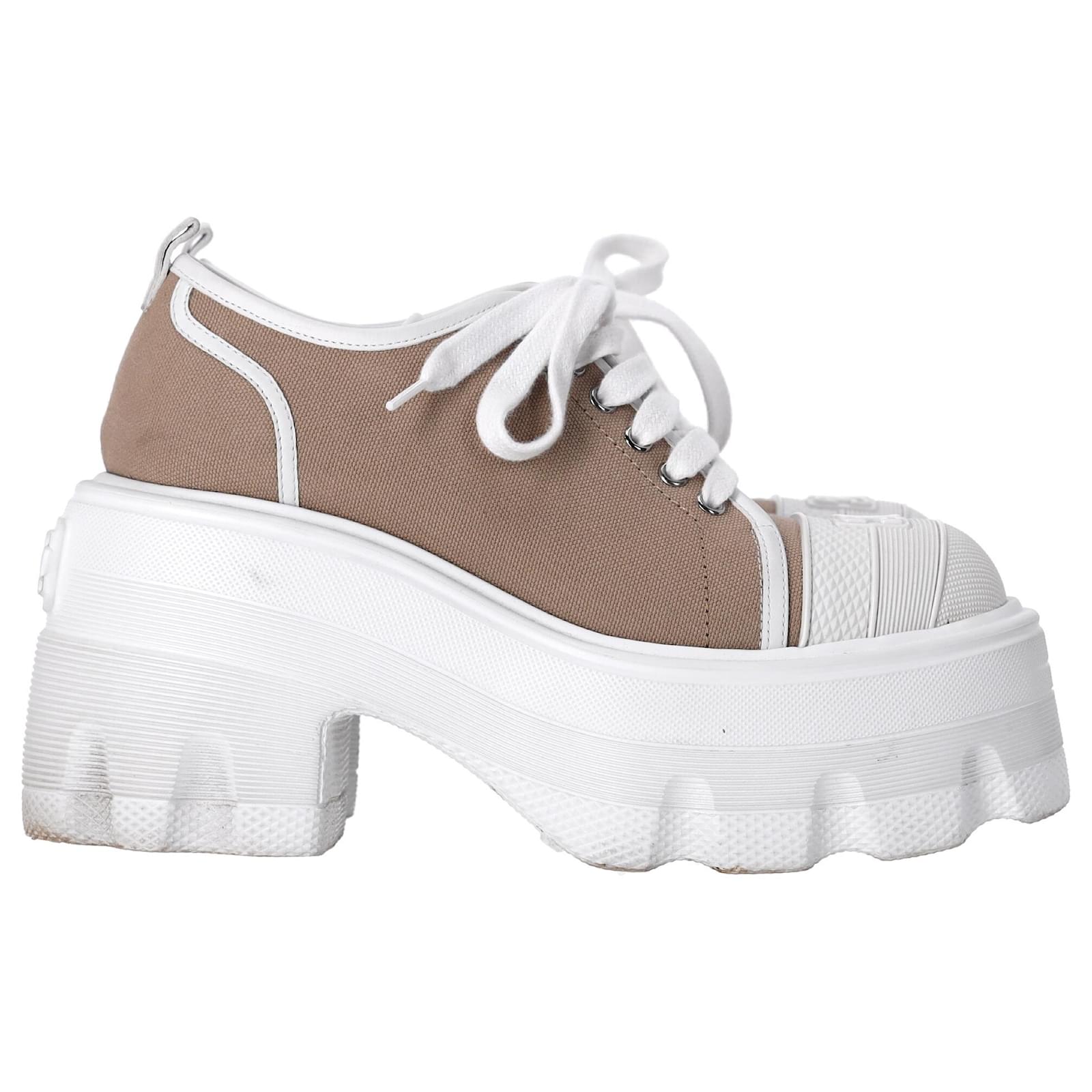 Casadei Maxxxi Fedora Block Heel Sneakers in Brown Canvas