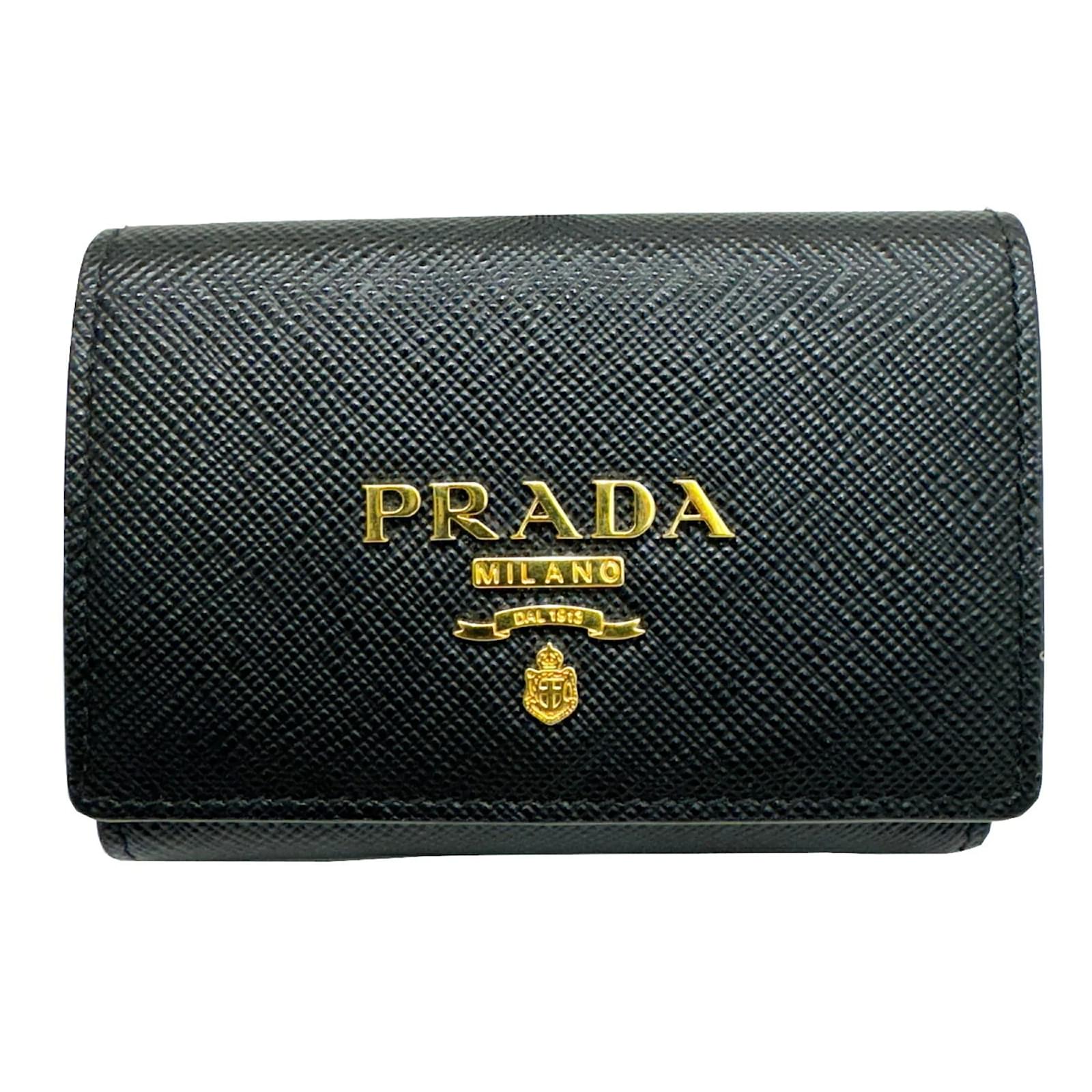 Prada Saffiano Leather Tri Fold Wallet Black Pink ref.1642115 Joli Closet