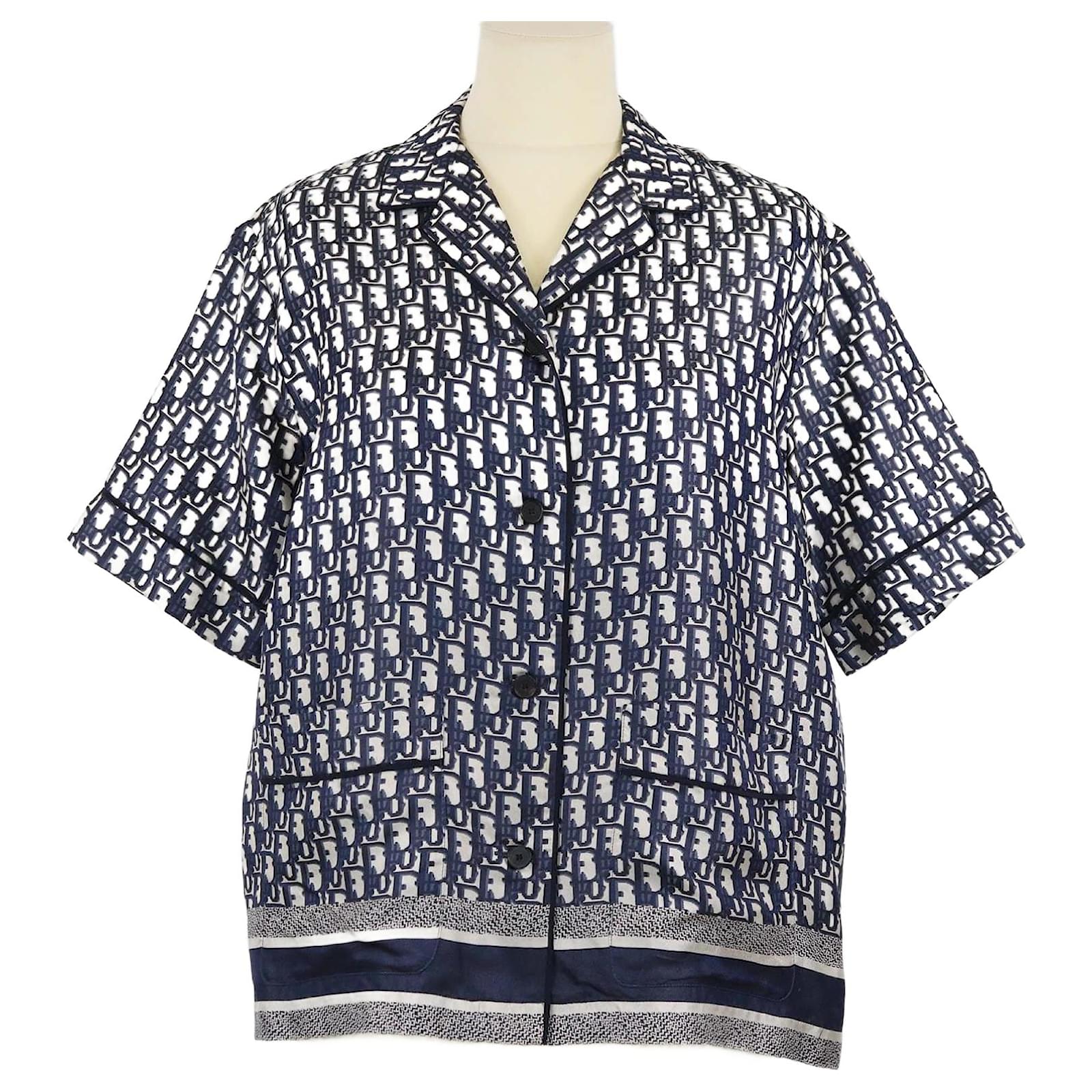 Chemise à manches courtes en monogramme oblique bleu marine