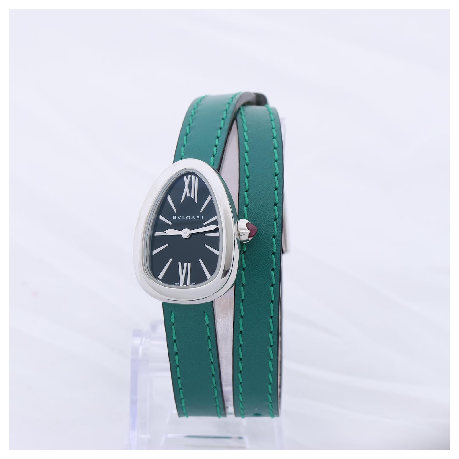 Bulgari Serpenti SPS27 1NJ2IT SS Leather QZ Black Dial Watch