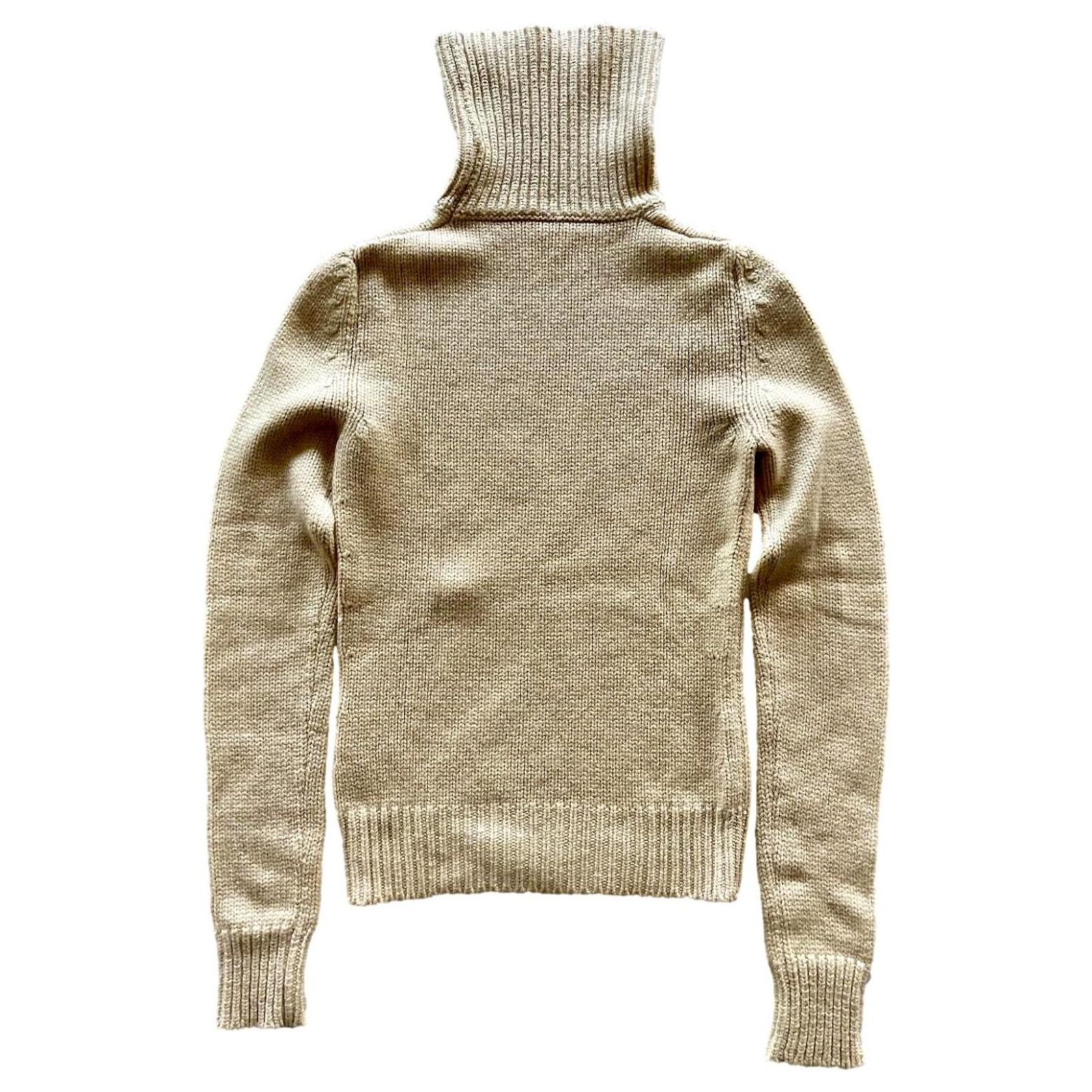 Pull Céline Col Haut Tricot Câble Laine/cachemire - Taille M, Crème, Occasion Excellent état