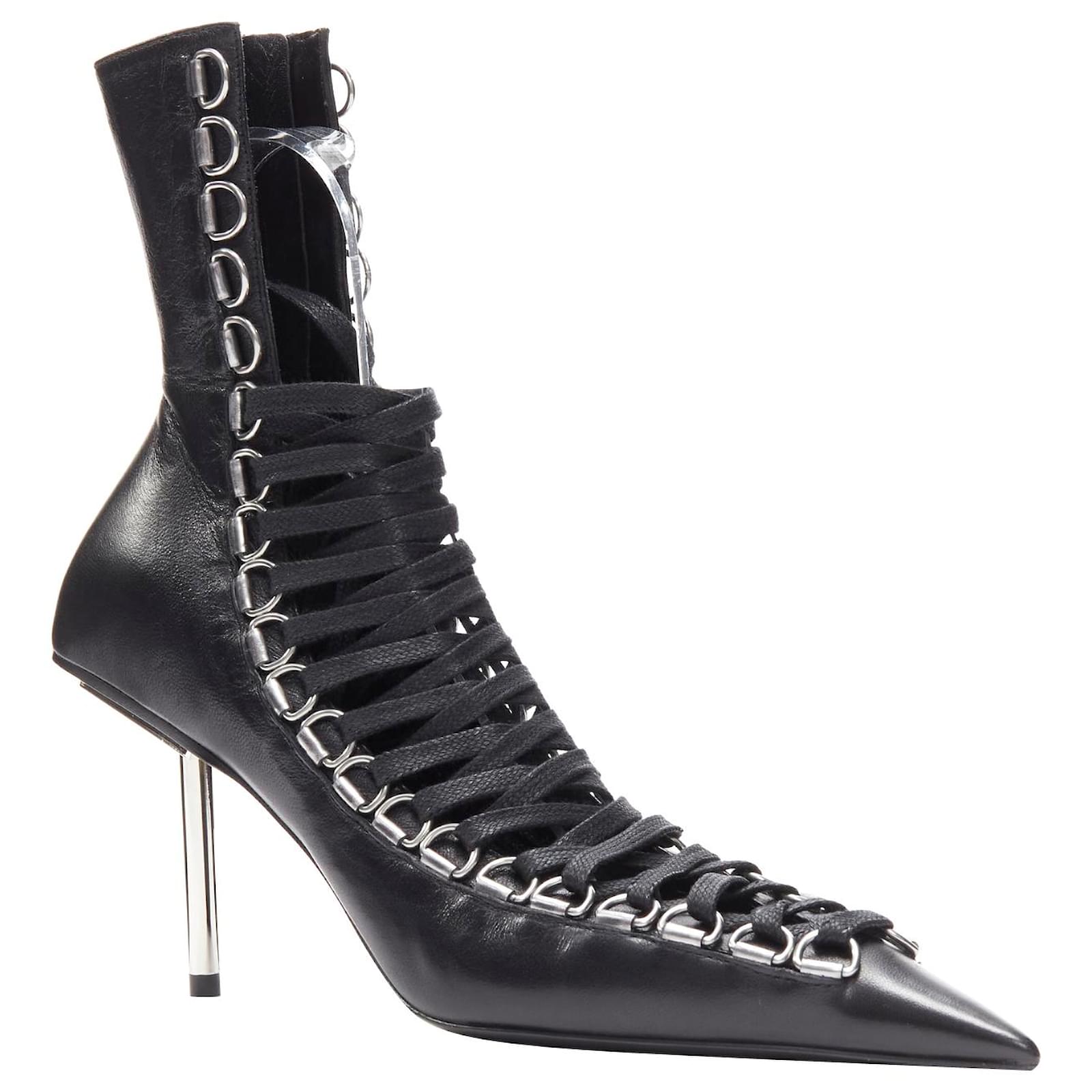 Balenciaga Demna Runway Corset 80 Black Silver Metal Lace Up Bootie Eu37 Leather ref.1642857 Joli Closet