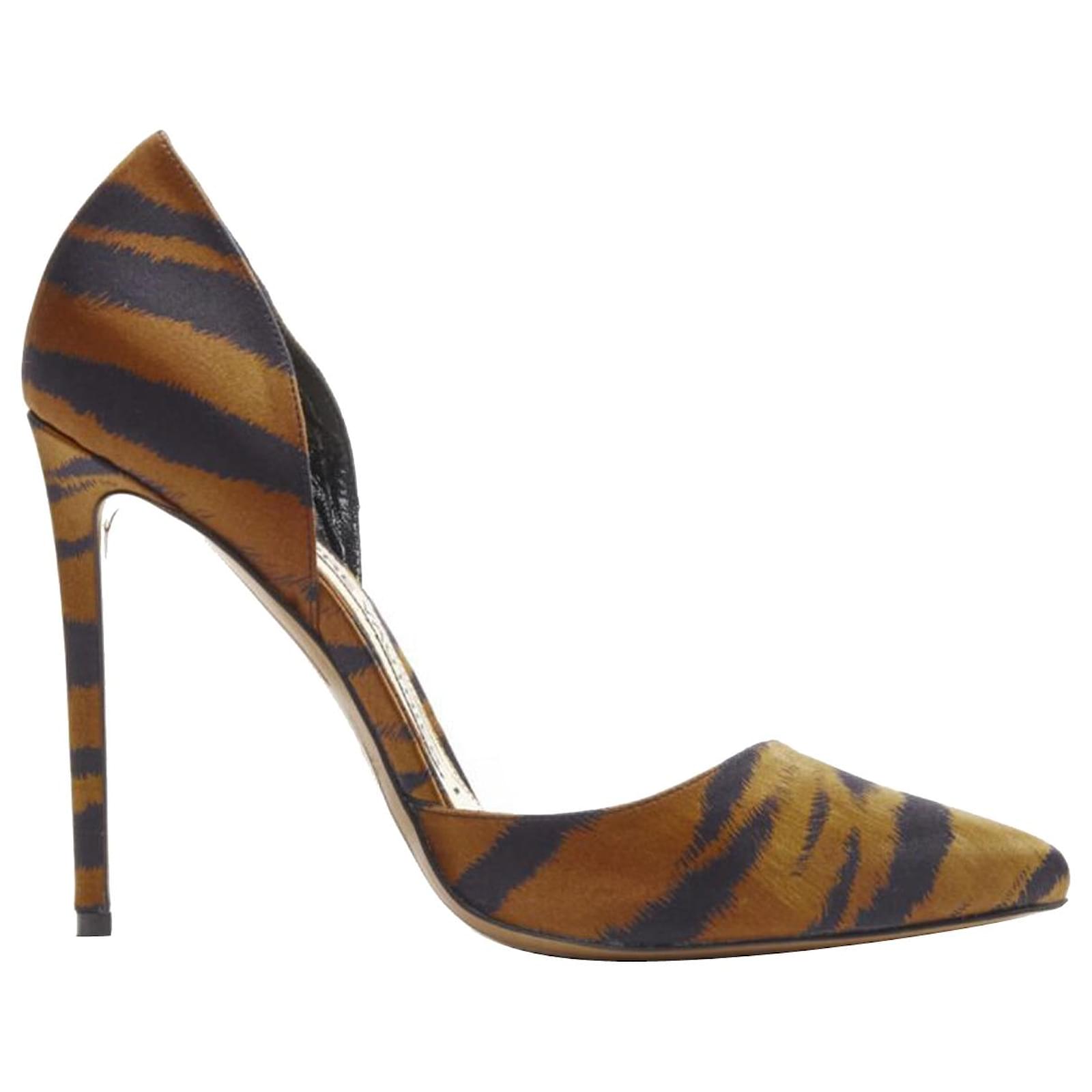 Pompes Stiletto en Satin Noir Tigre d Alexandre Vauthier Angelina Brown EU39 US9 Marron ref.1643040 Joli Closet