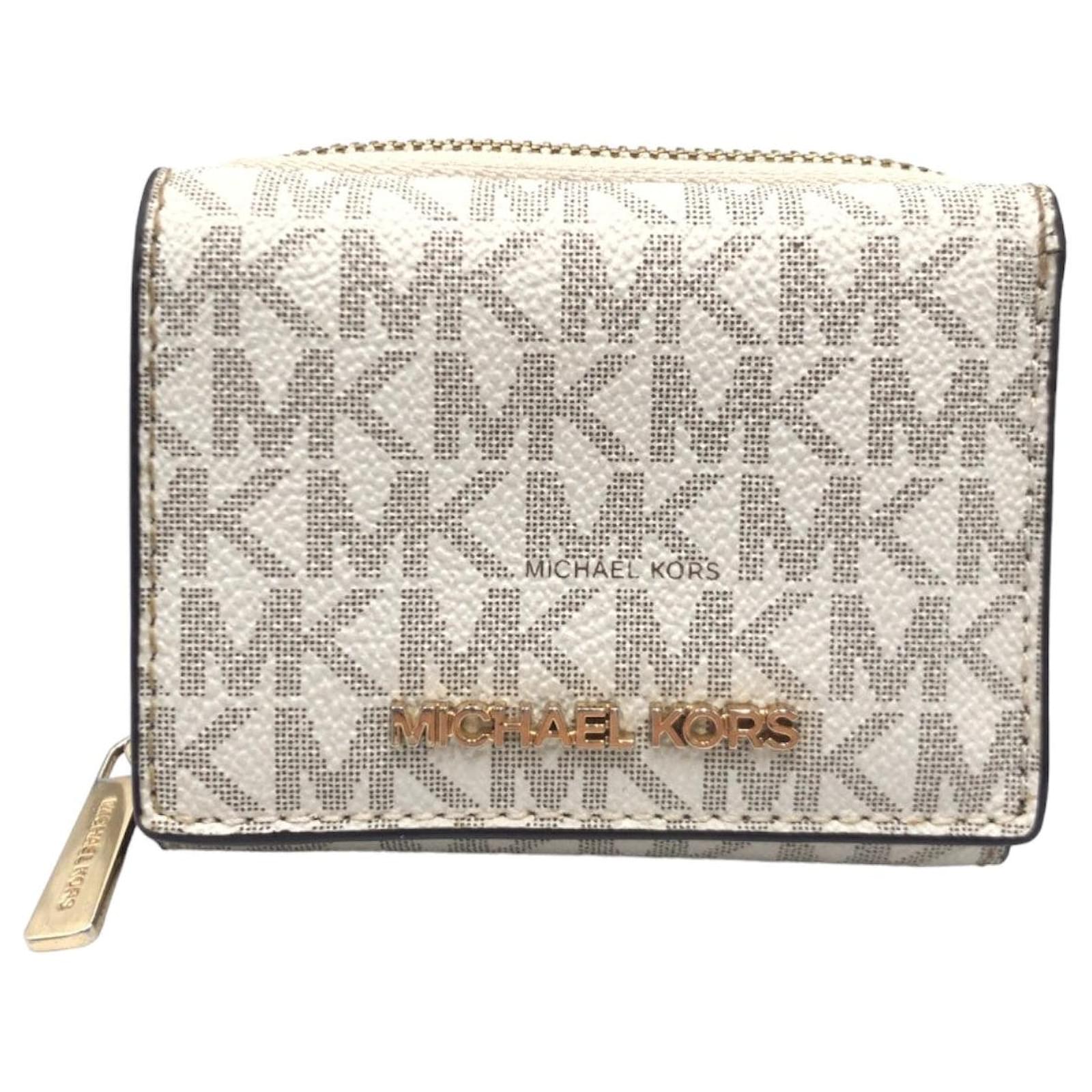 Michael Kors White Gold PVC Trifold Wallet Cloth ref.1645153 Joli Closet