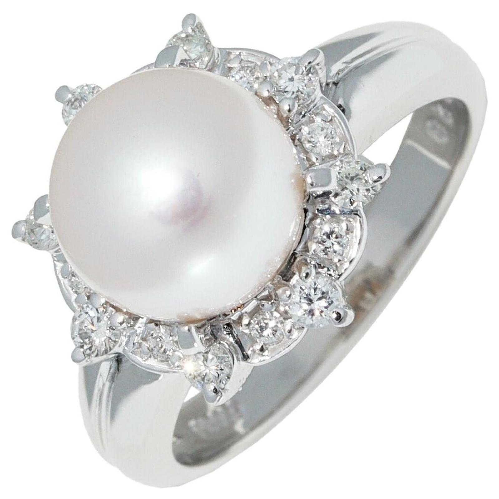 Autre Marque Pt900 Pearl Ring with Diamond 0.28ct ref.1647207 