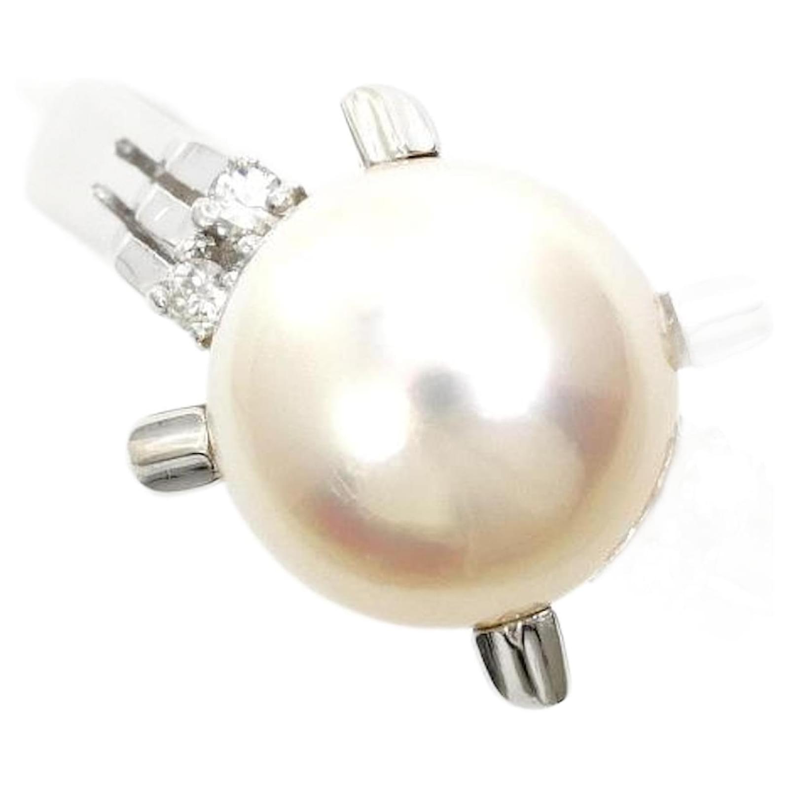 Autre Marque PT900 Platinum Pearl Ring with Diamond Metal ref 
