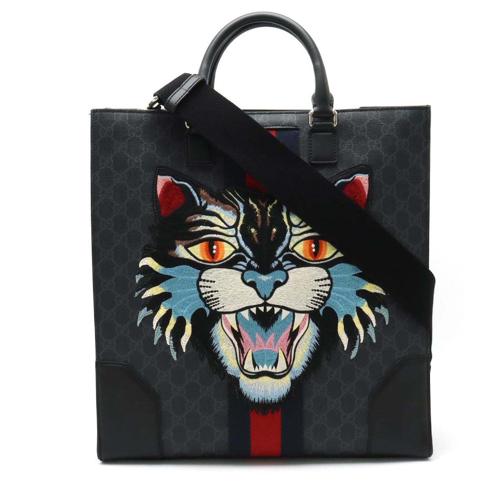 Gucci GG Supreme Angry Cat Tote Bag 2WAY Black Cloth ref.1653862 Joli Closet