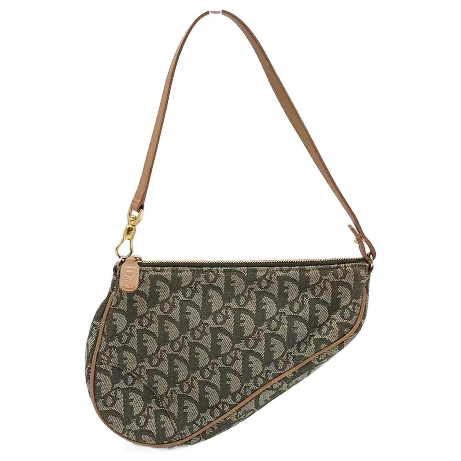 Dior Canvas Leather Trotter Saddle Bag Khaki MC0071 Green Cloth