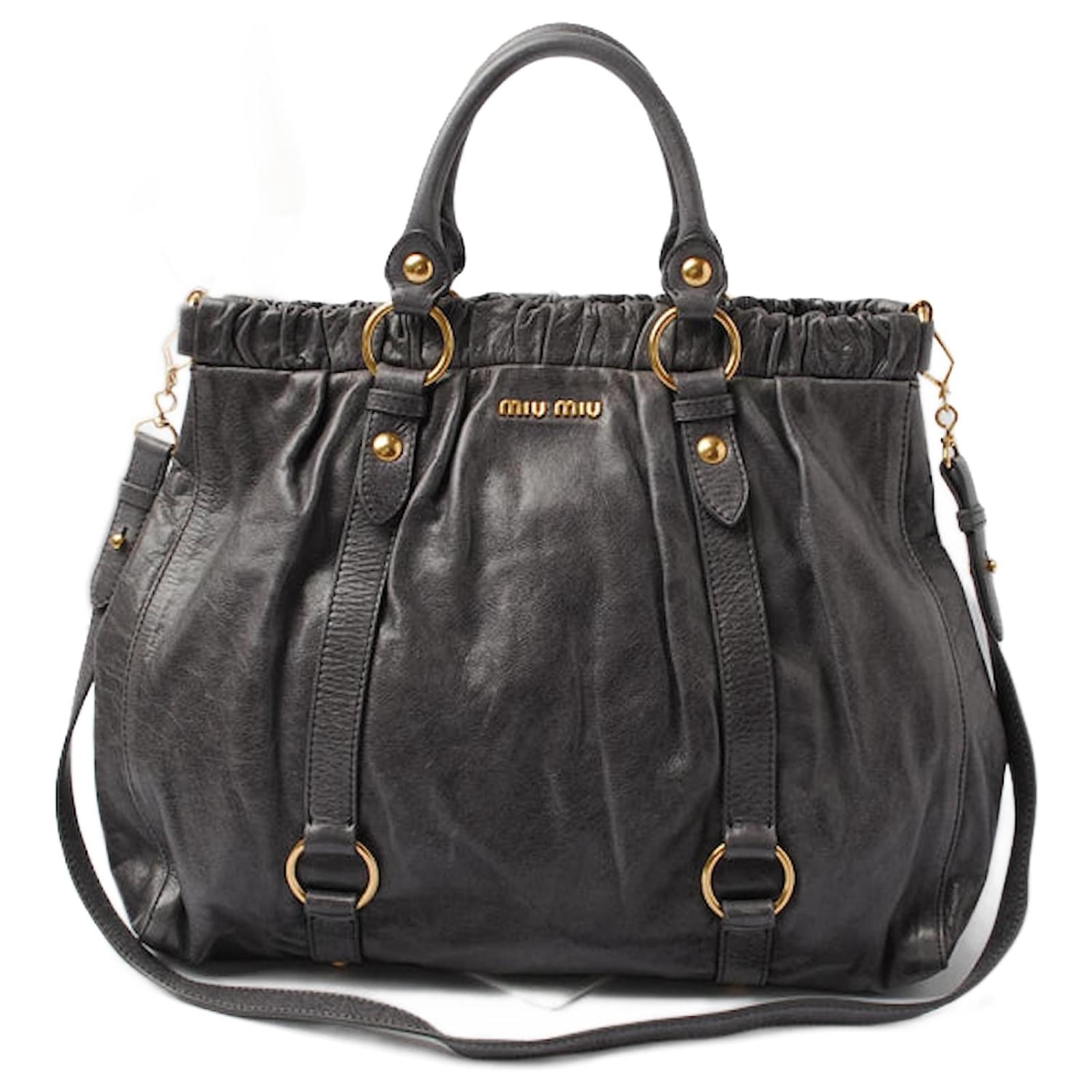 Miu Miu VITELLO LUX 2way Shoulder Bag Gray RN0423 Grey