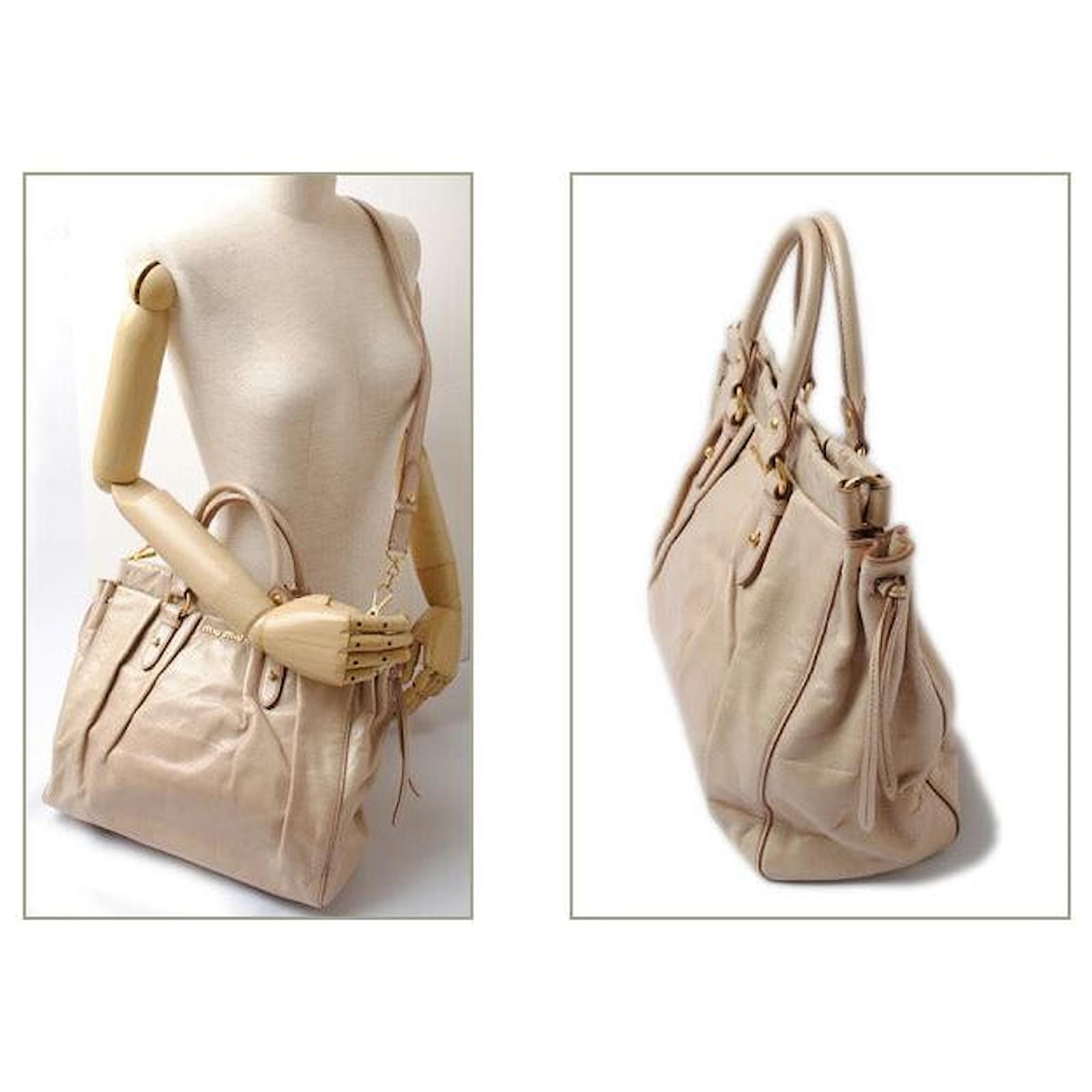 Miu Miu VITELLO LUX Leather 2way Shoulder Tote Bag Beige ref