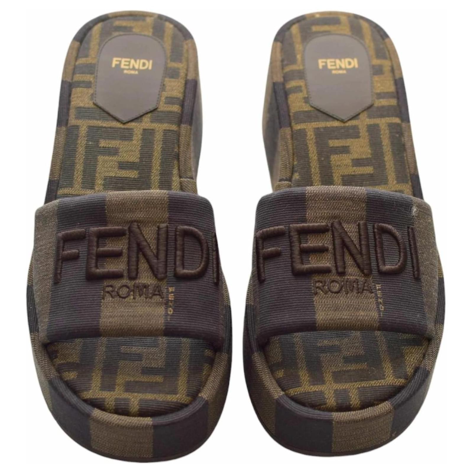 【関税&送料込】Fendi Slides Fendi Feel Fabric Brown | Fendi