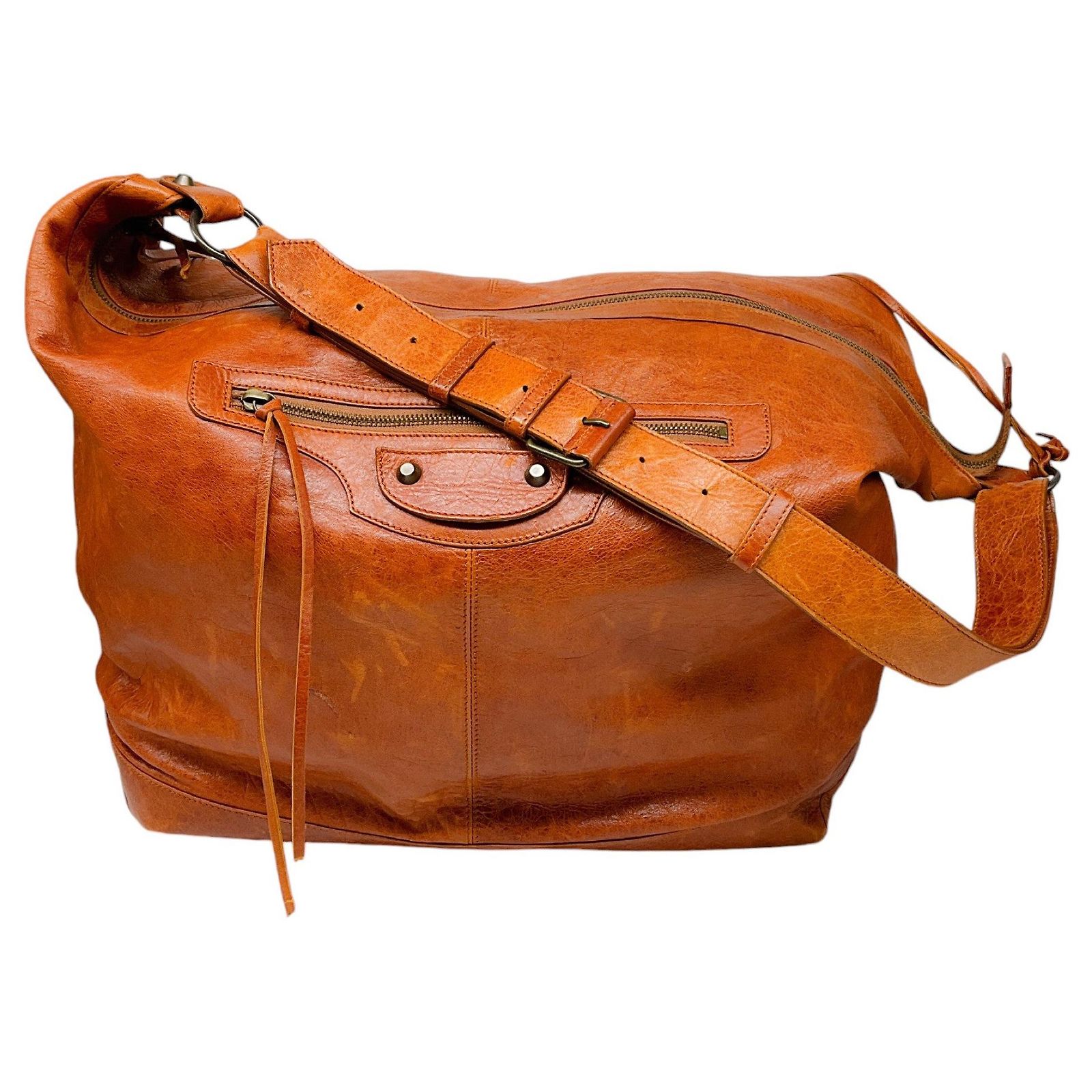 Balenciaga Brown Lambskin Leather Courier XL Shoulder Bag ref 