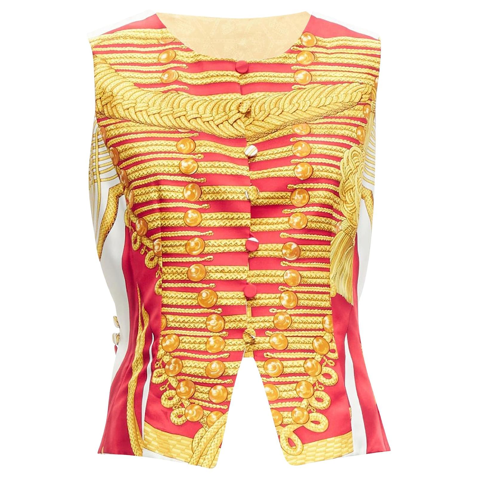 Hermès Rare Hermes Vintage Hussar Tromp Loeil Red Gold Buttons