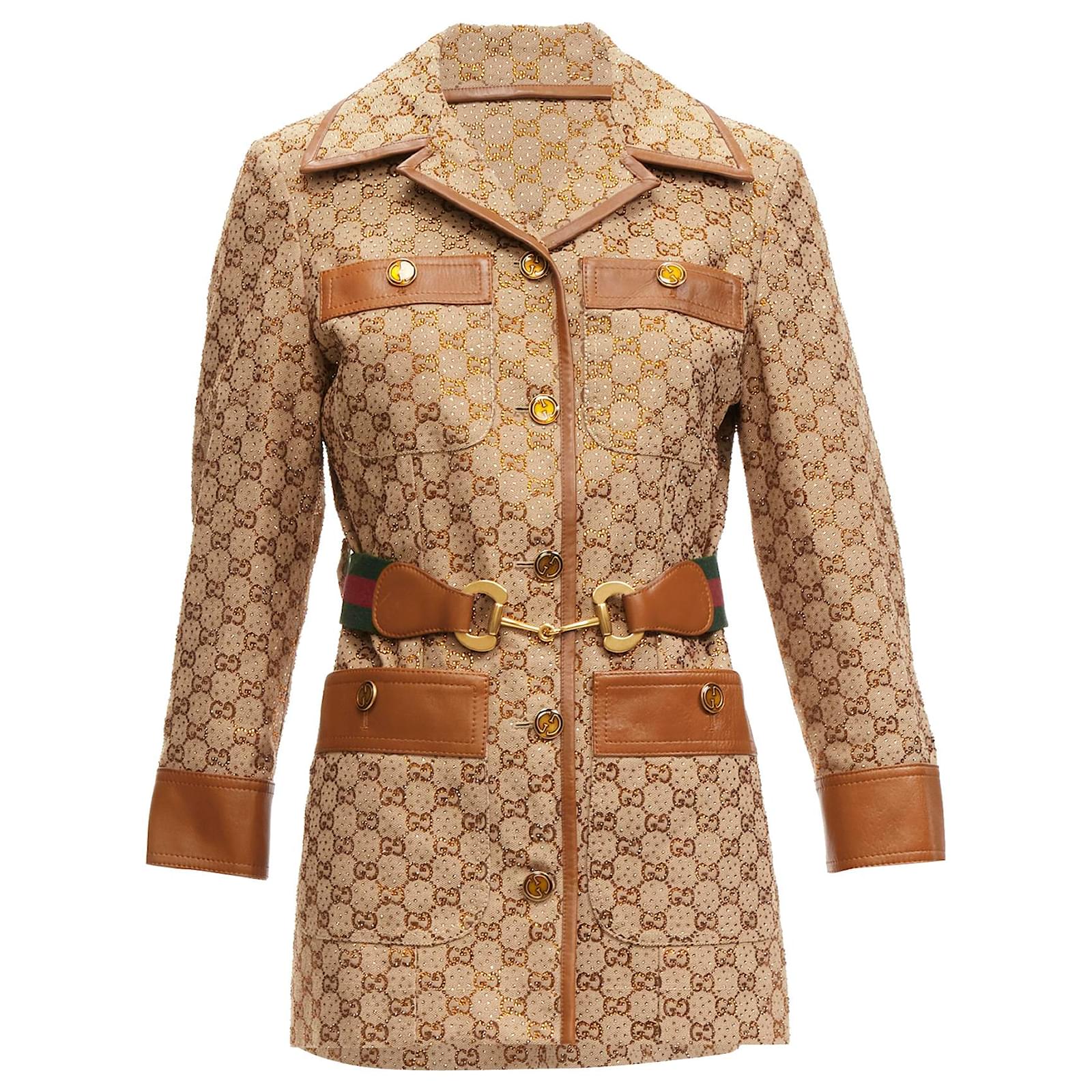 Gucci 2022 Aria Crystal Embellished Horsebit Web Belt Gg Canvas