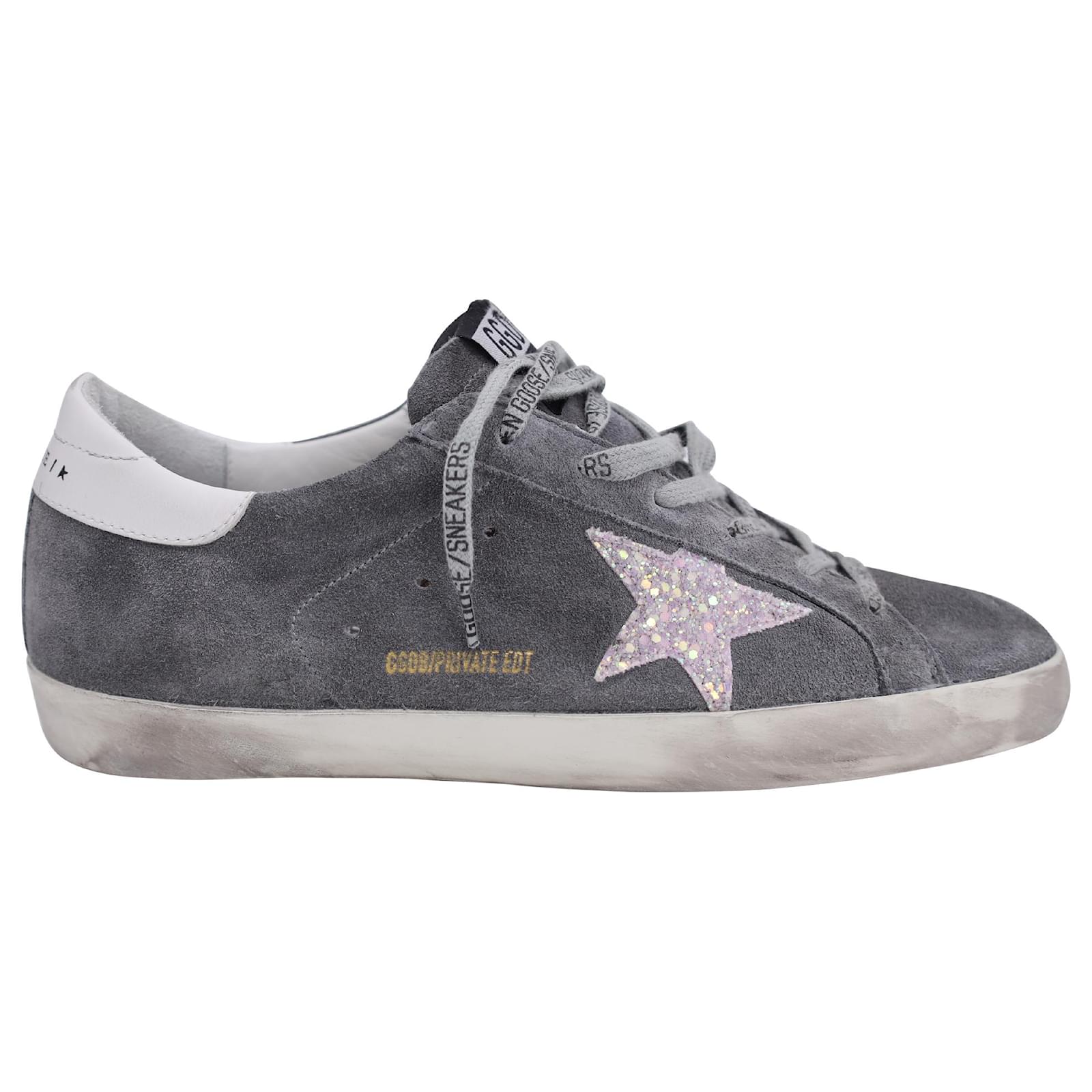 スニーカー Golden  Grey Suede Super-Star Low-Top Sneaker Golden Goose Super-Star with Glittered Star Low-Top Sneakers
