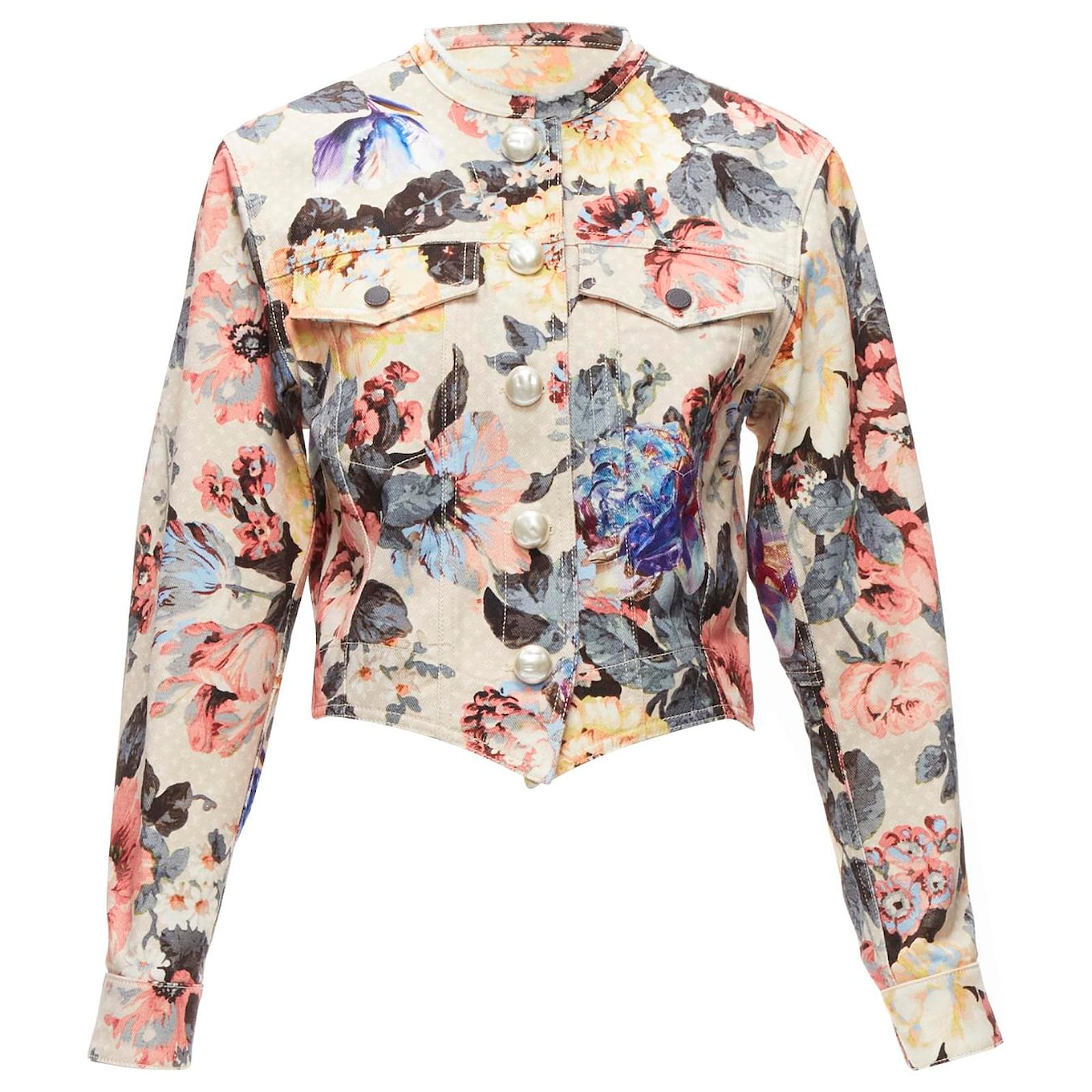 Louis Vuitton 2022 Runway Vintage Flower Pearl Button Cropped