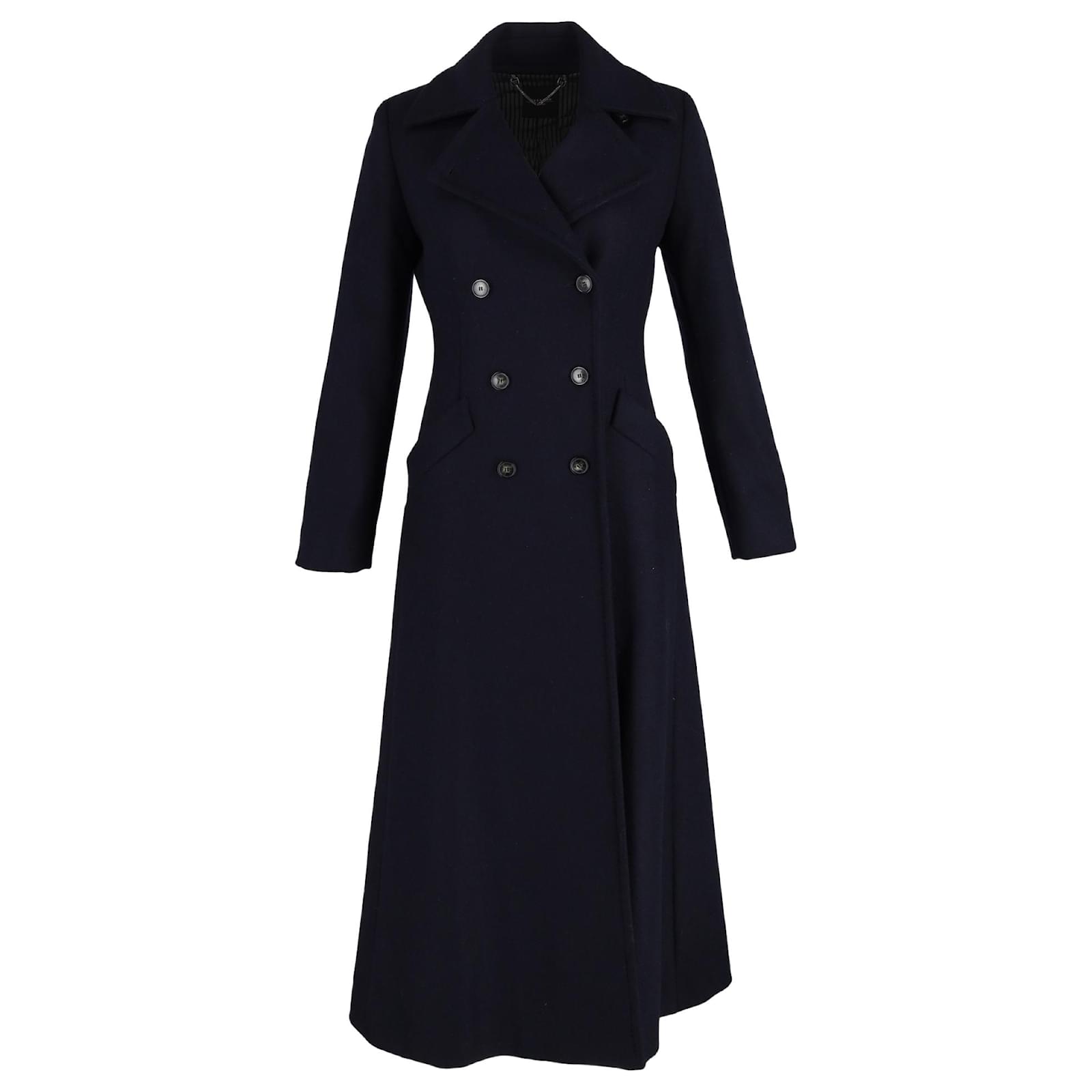 FLARE DESIGN TRENCH COAT ウェリノア Max Mara Double-Breasted Flare Coat in Navy Blue Wool ref