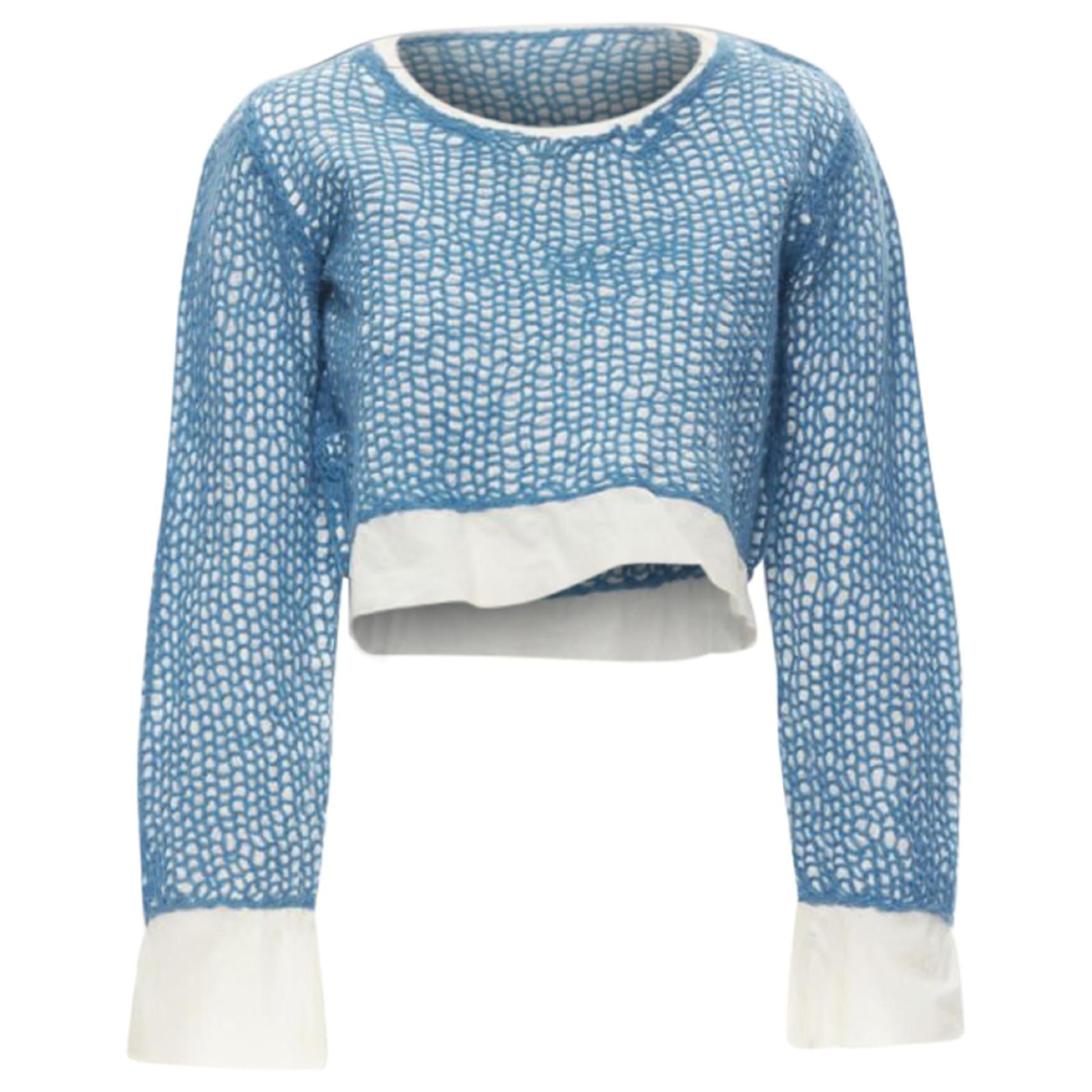 Comme Des Garcons Comme Des Garcons Vintage de los 80 Top Corto Bordado de Lana Azul M Algodon ref.1662176 Joli Closet
