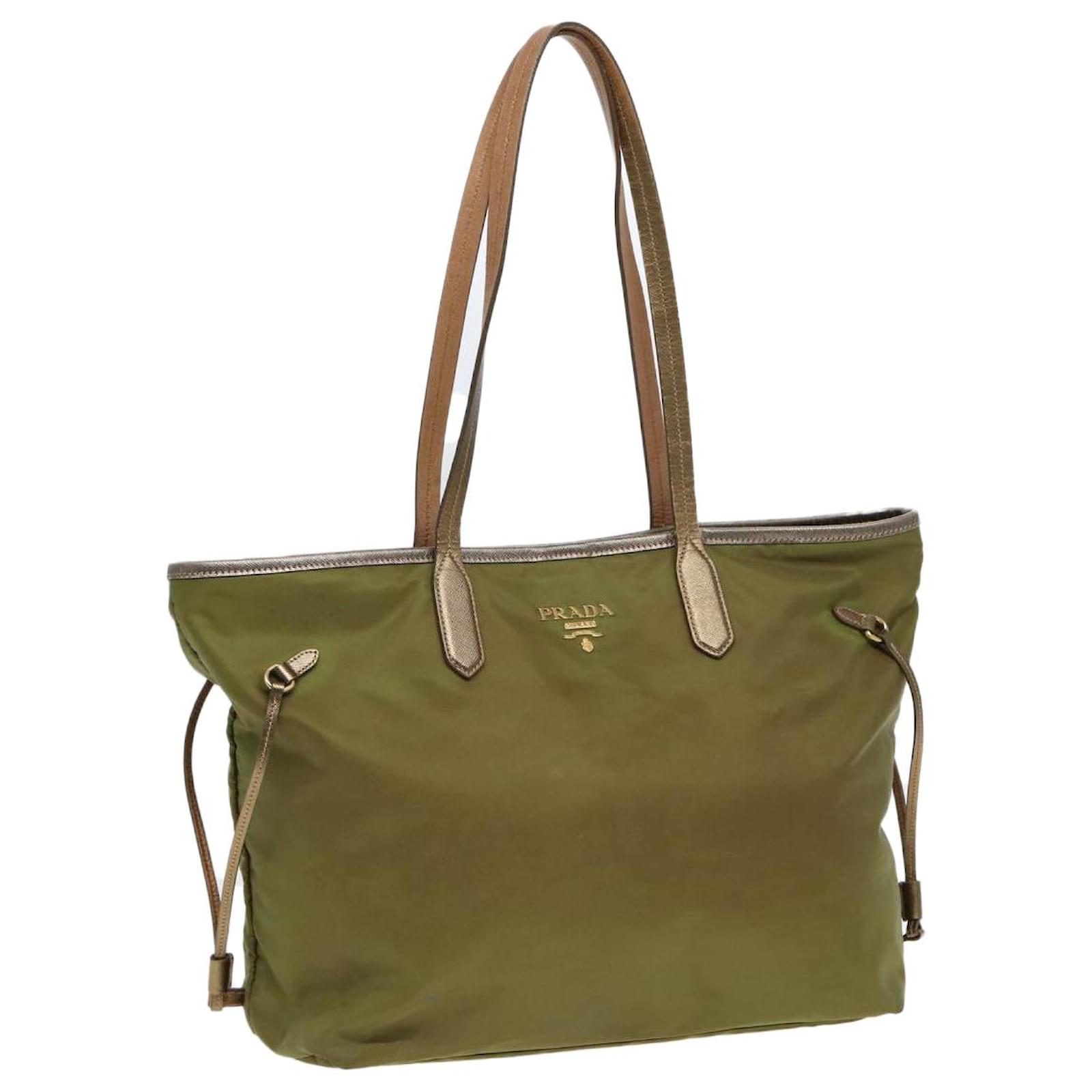 PRADA Tote Bag Nylon Green Gold Auth yk14680 Golden ref
