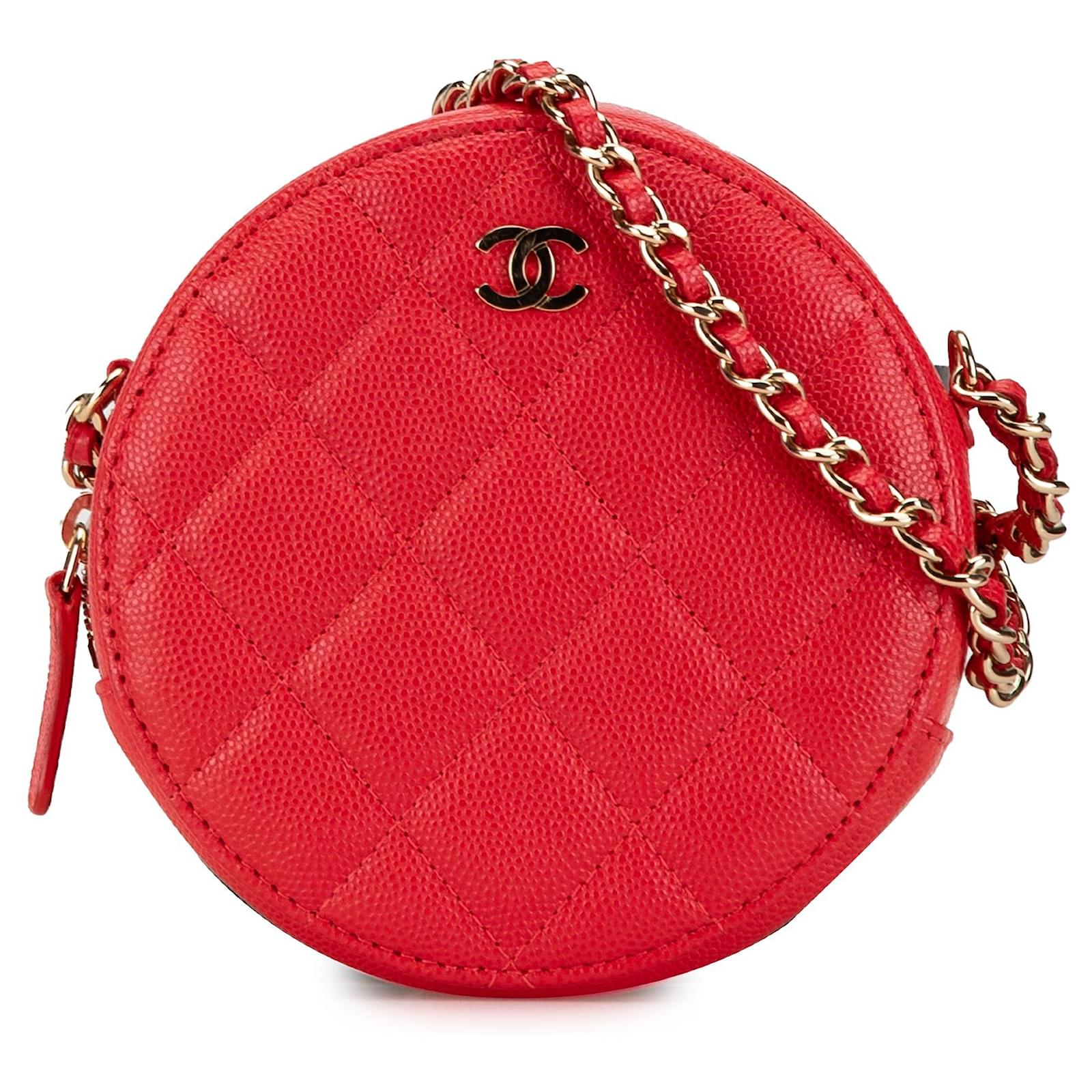 Chanel Gesteppte UmhÃ¤ngetasche Mit Kette Tasche Rund Rot Rote