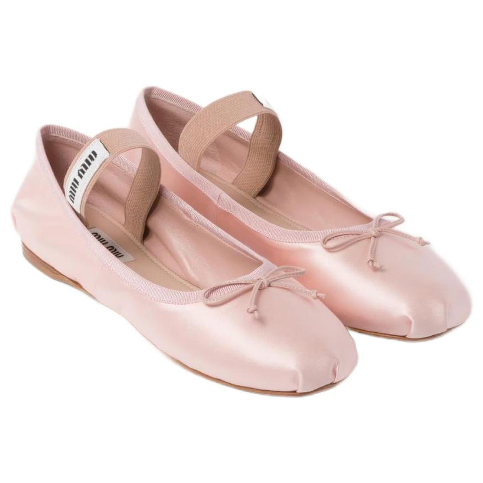pink satin ballerinas miu miu Leather ref.1666470 - Joli Closet