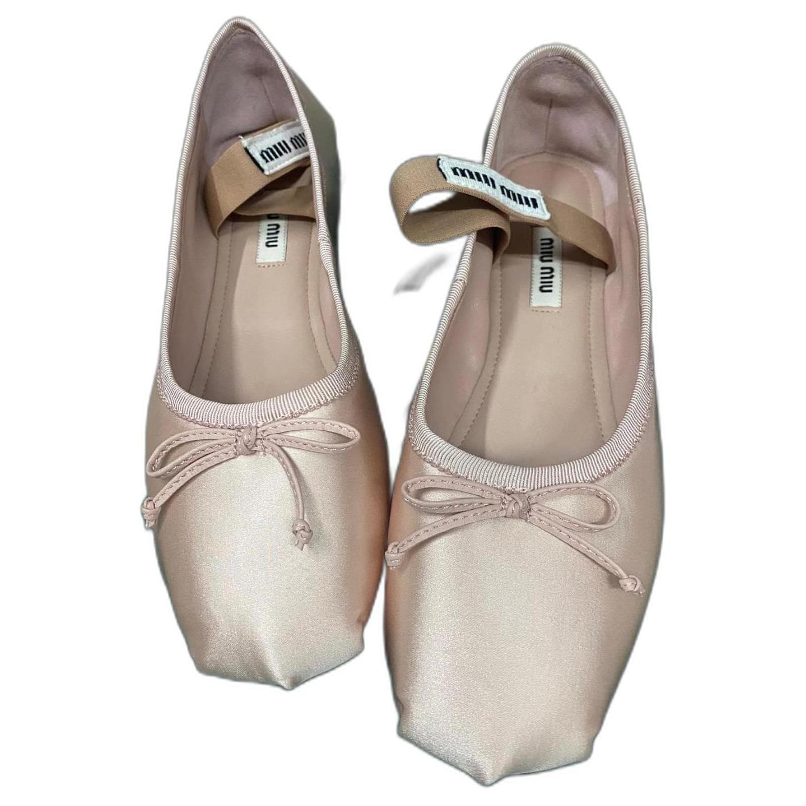 pink satin ballerinas miu miu Leather ref.1666472 - Joli Closet