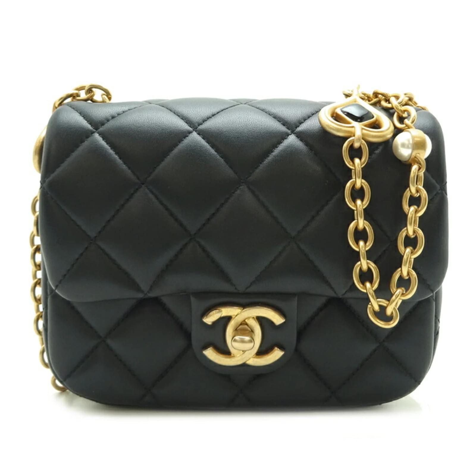 Chanel Matelasse 17 Diamond Heart Chain Shoulder Bag Black Leather