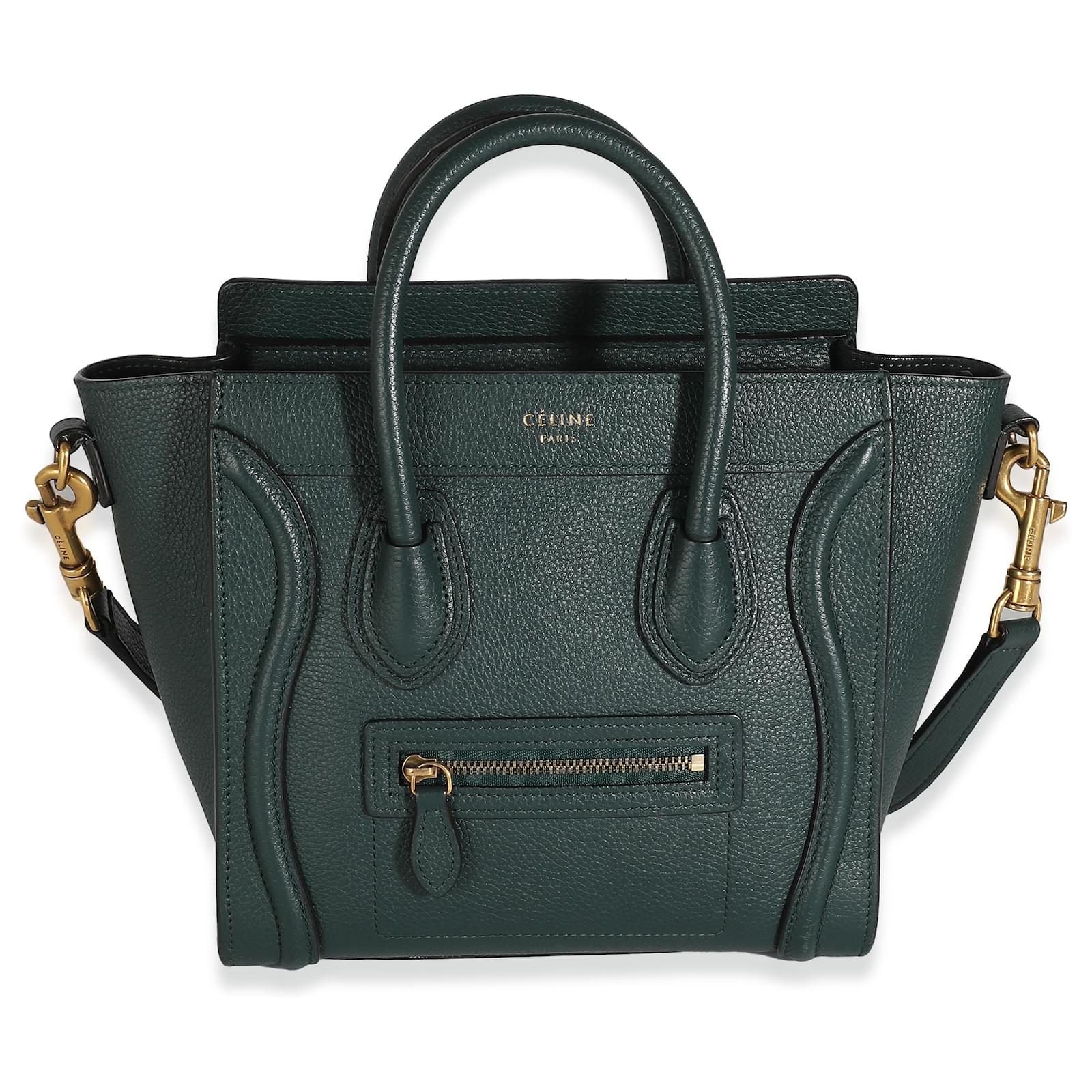 Celine Celine Amazone Drummed Calfskin Nano Luggage Green Leather ref.1666985 Joli Closet