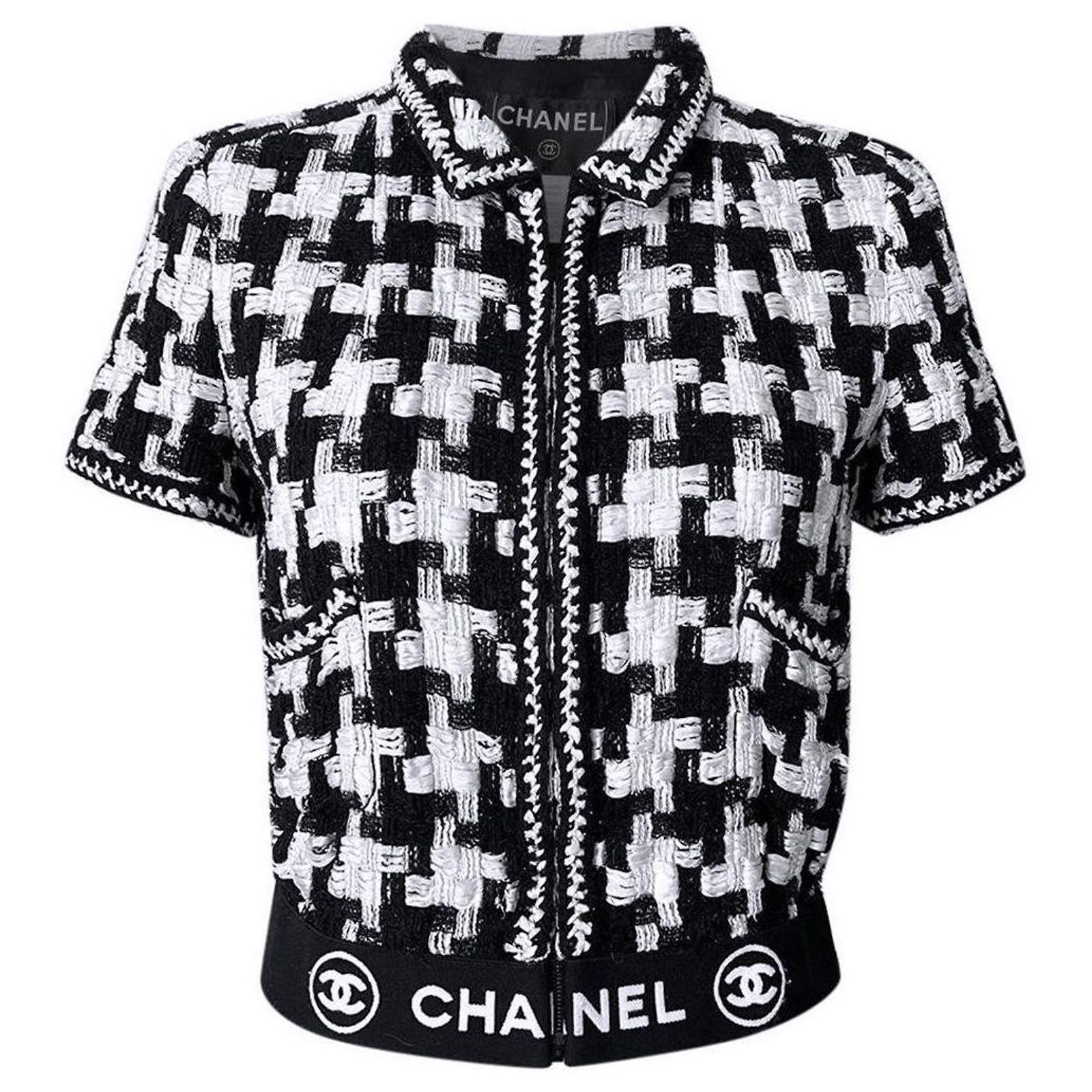 Chanel Rare CC Logo Ribbon Tweed Jacket Black ref.1668653 - Joli Closet
