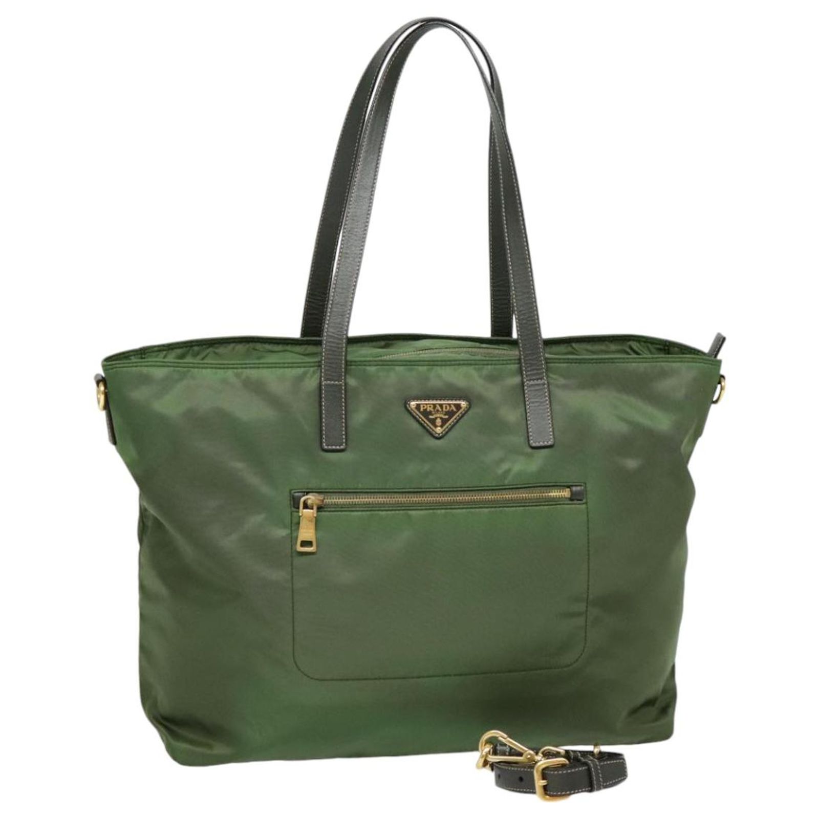PRADA Tote Bag Nylon 2way Green Gold Auth yk14820 Golden ref 
