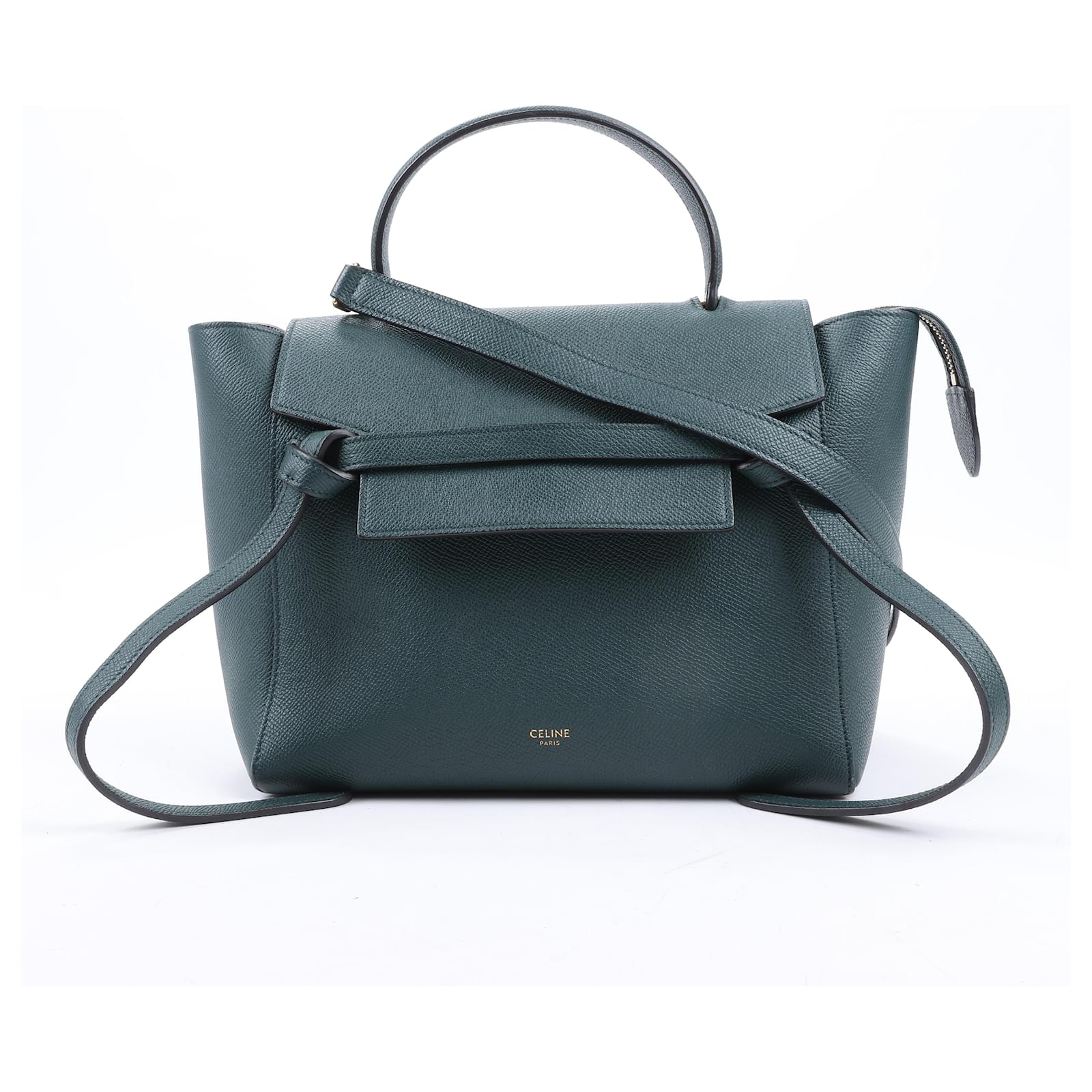 Celine CELINE Grained Calfskin Micro Belt Bag 2Way Handbag in Forest Green Leather ref.1669259 Joli Closet