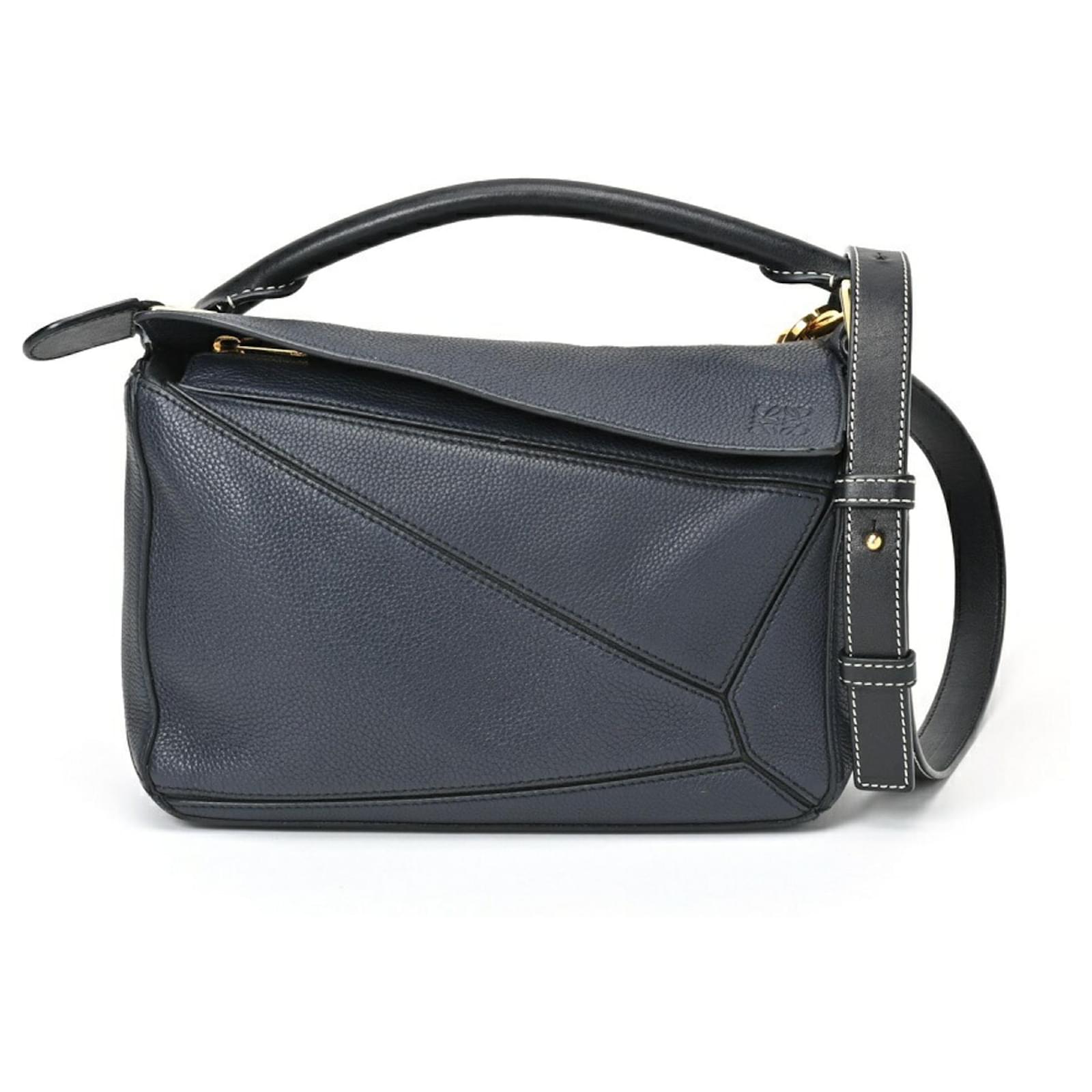 ルミスパ Loewe Puzzle Bag Small Shoulder Black Navy blue Leather ref