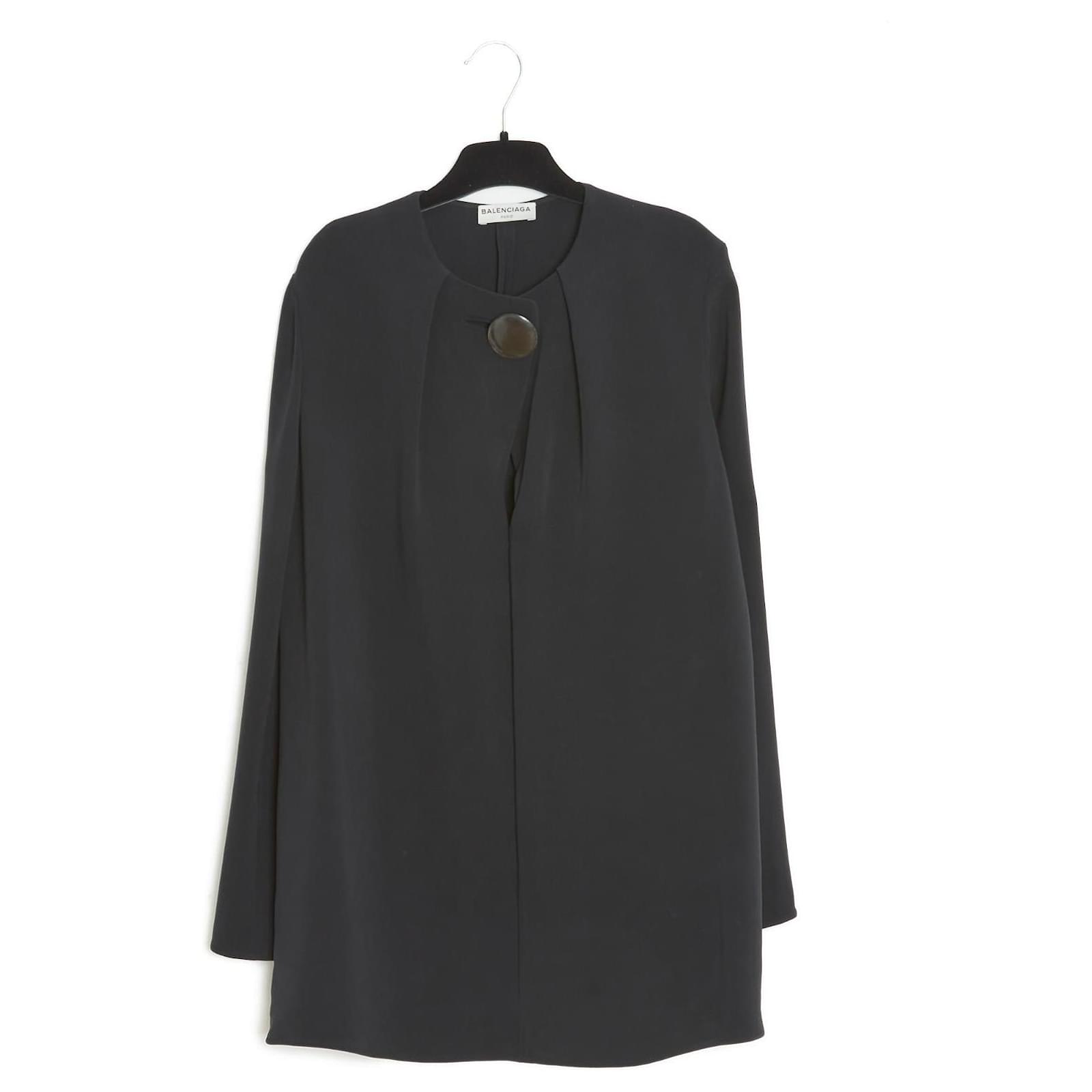 Balenciaga 2015 Top FR38 Black Silk Crepe Fold Blouse UK10 US8