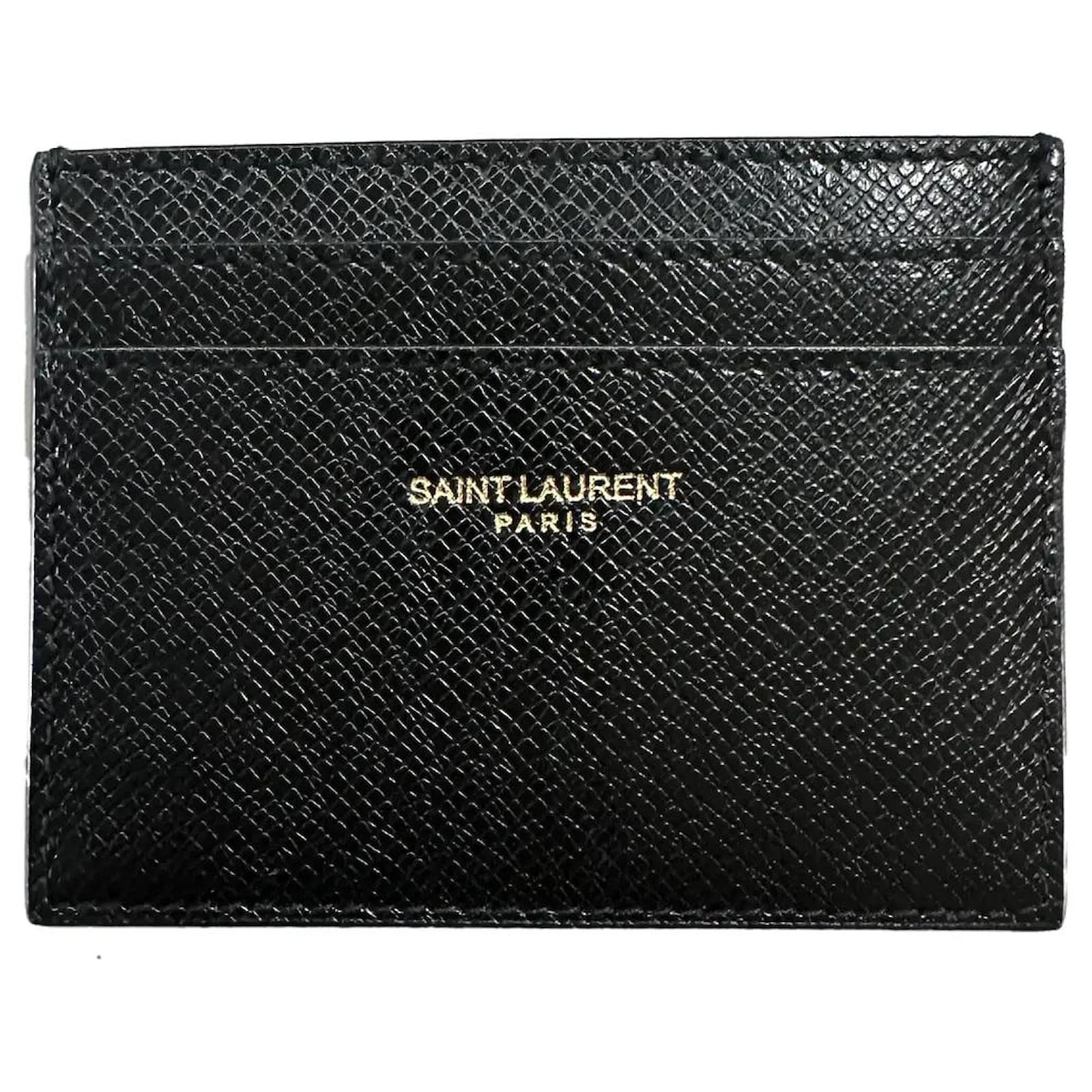 SAINT LAURENT PARIS CORK-COATED LEATHER CARD HOLDER Black ref 