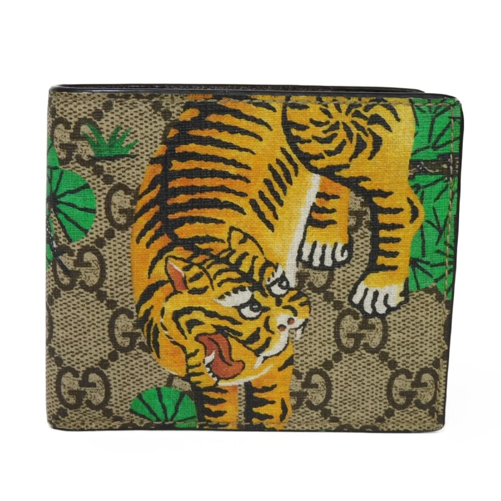 Portafoglio bi fold Gucci con design di tigre Multicolore Beige Tela ref.1673555 Joli Closet