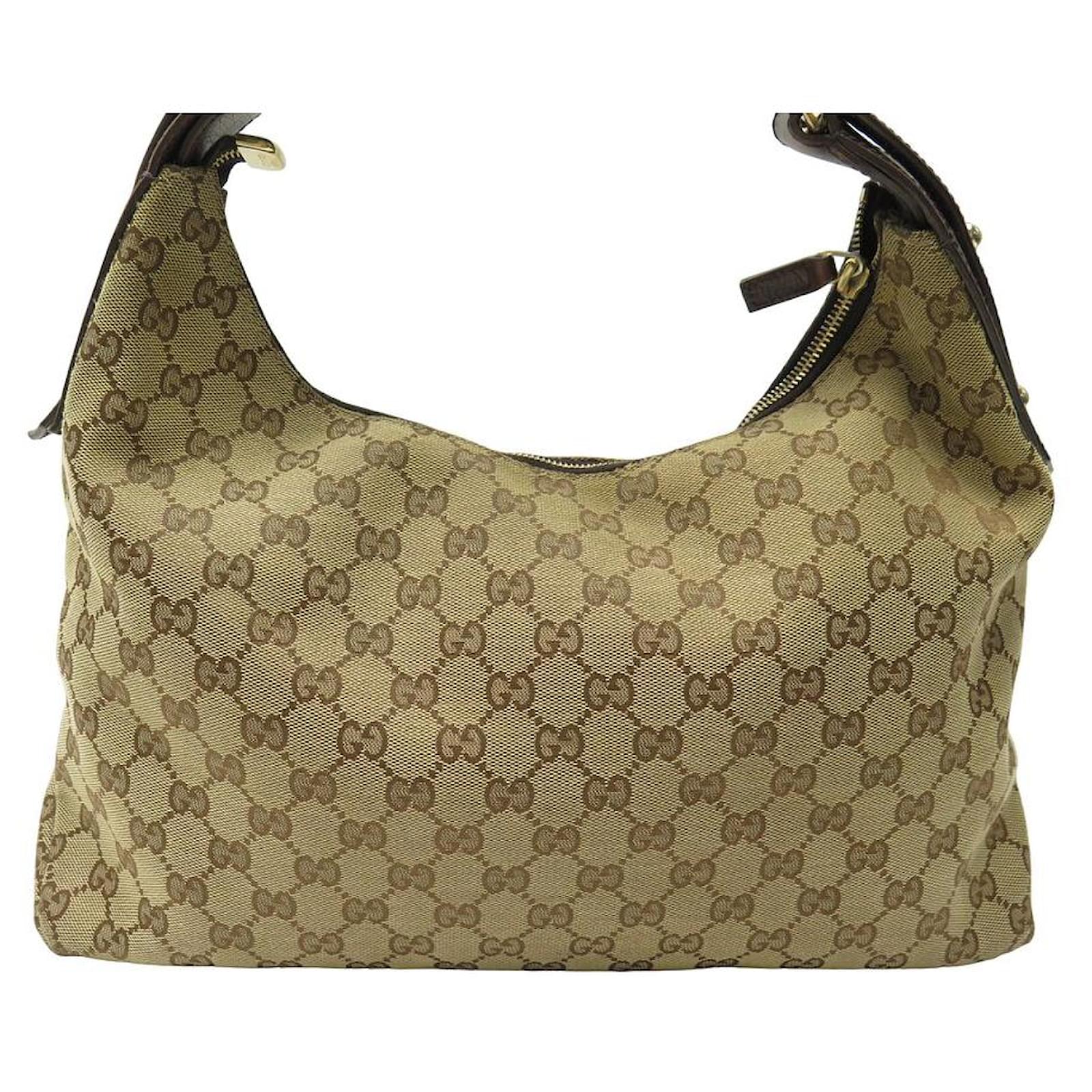 GUCCI MONOGRAM GG CANVAS HOBO BAG 115867 HAND BAG PURSE Beige