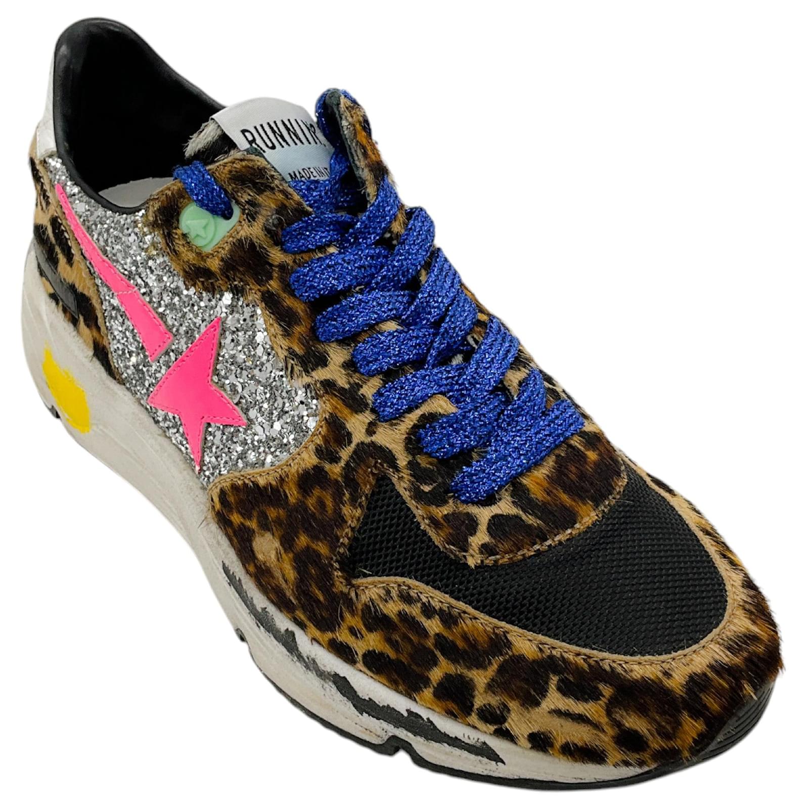 Golden Goose Deluxe Brand Leopard Pony Silver Glitter Running