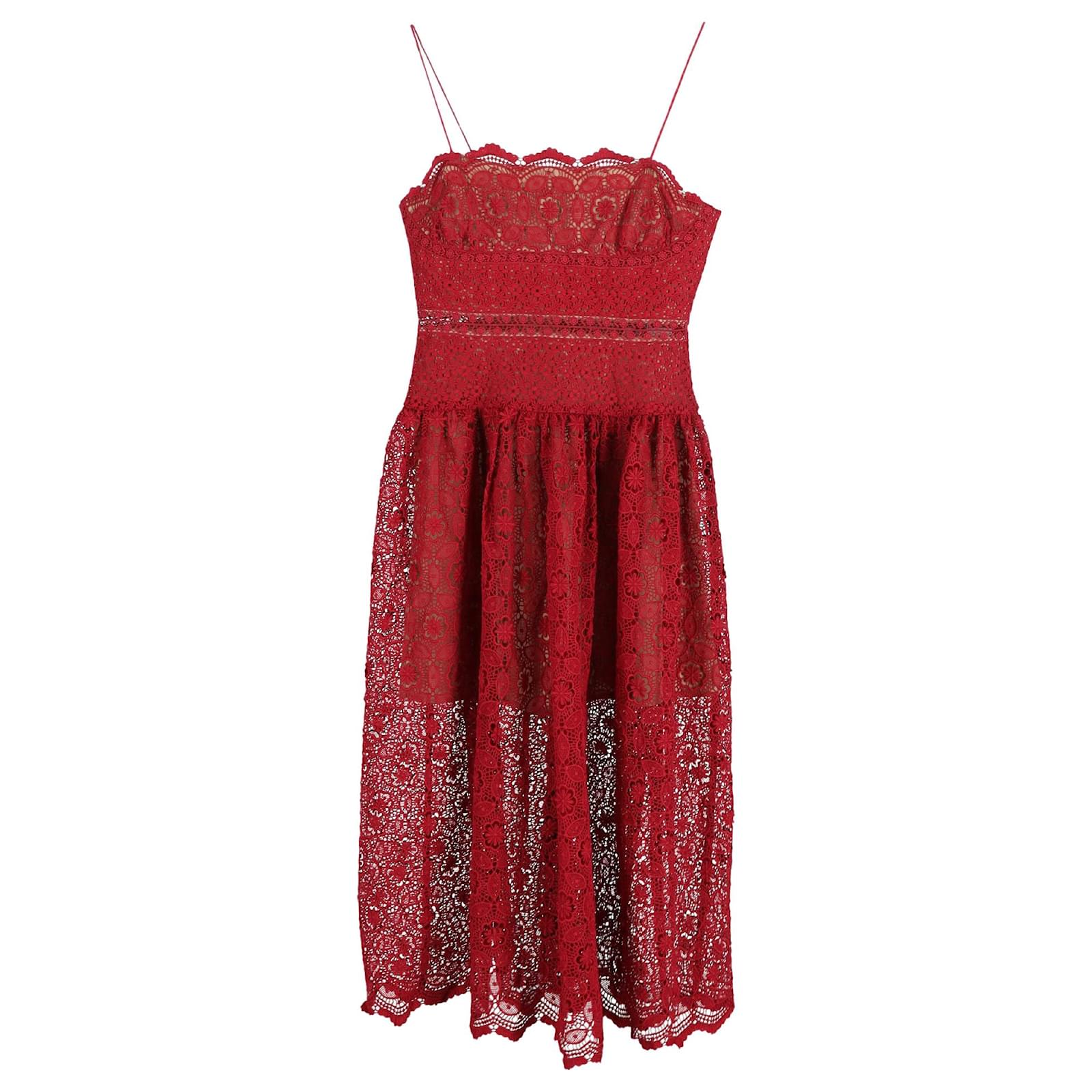 Self portrait Self-Portrait Midi Lace Sleeveless Dress in Red Polyester  ref.1675367 - Joli Closet