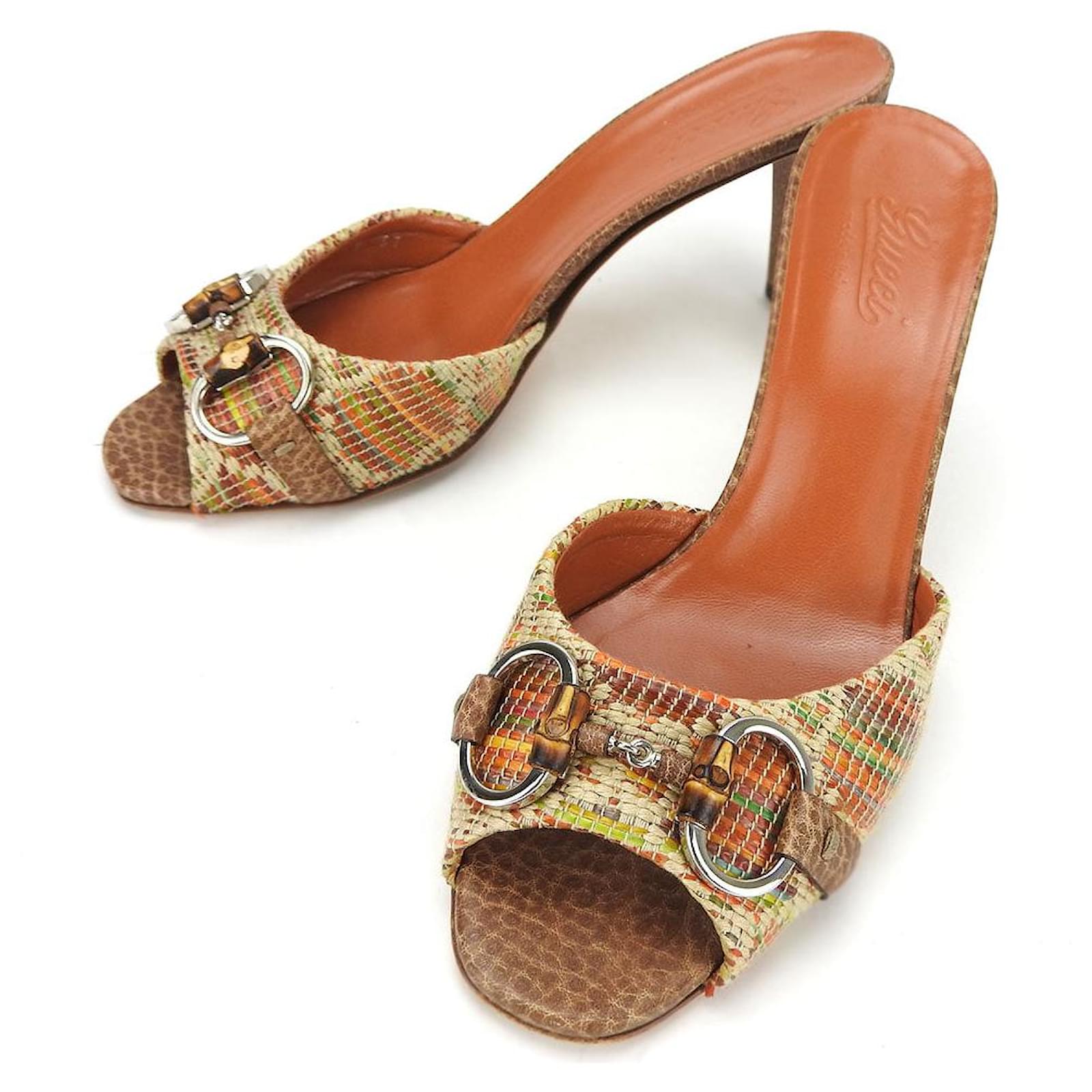 Gucci Leather Raffia Horsebit Bamboo Sandals Joli Closet