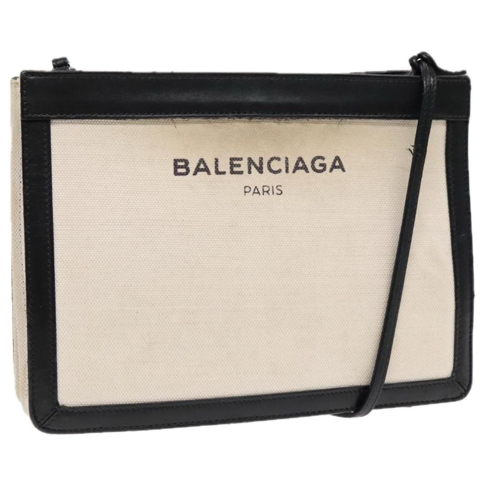 BALENCIAGA Shoulder Bag Canvas Leather White Silver 339937 Auth gh893