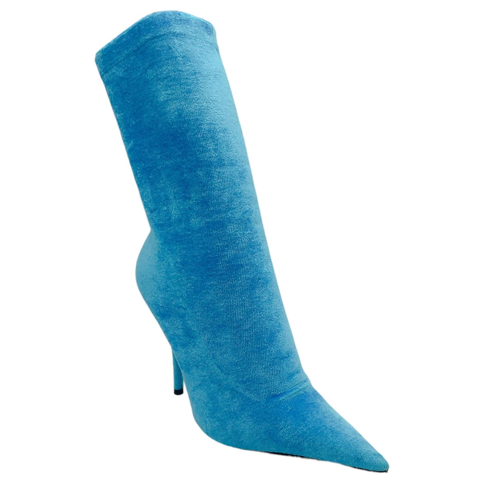 Balenciaga Turquoise Velvet Sock Boots Blue ref.1677755 Joli Closet