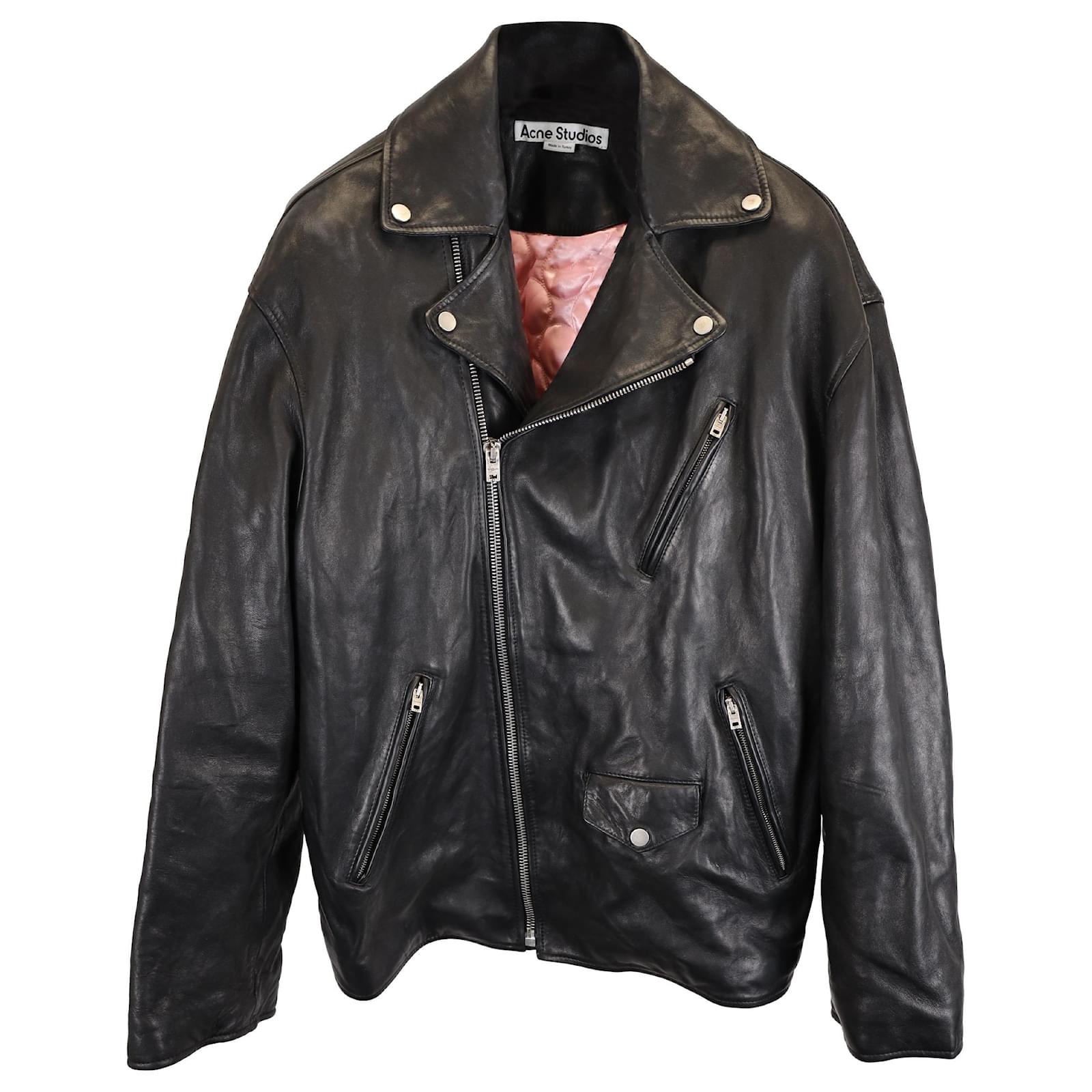 Acne Studios Liker Distressed Leather Biker Jacket in Black
